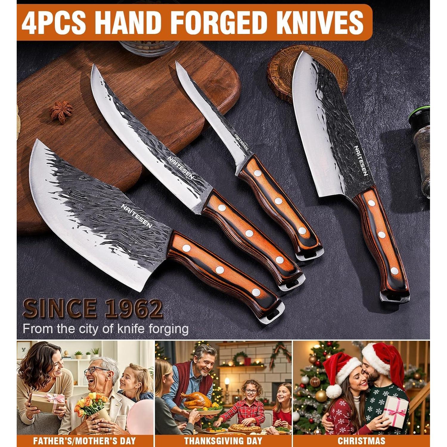 Juego de cuchillos de cocina Naitesen 4 piezas forjados a mano