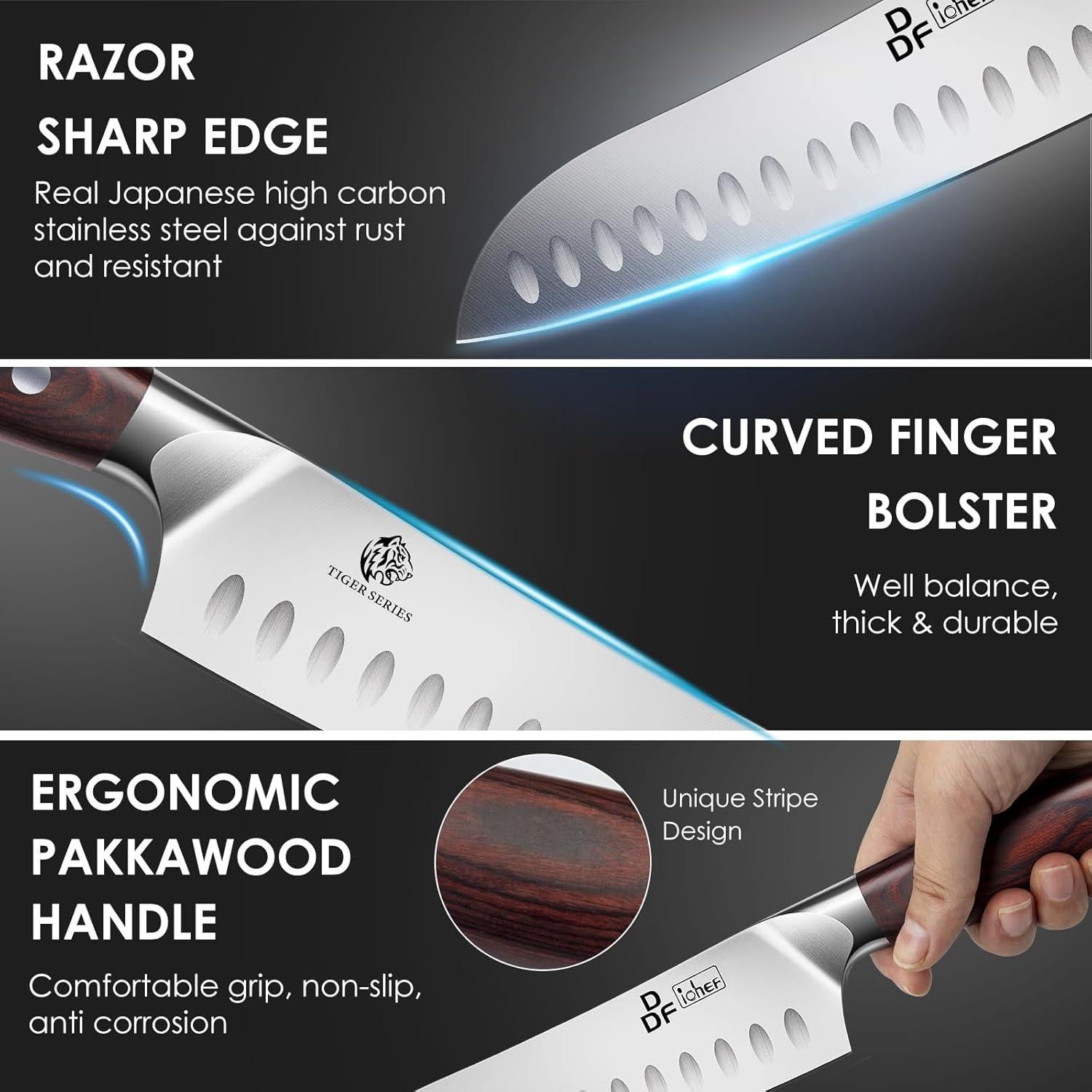 Cuchillo Santoku DDF iohEF 7" Acero Inoxidable Japonés Ergonómico