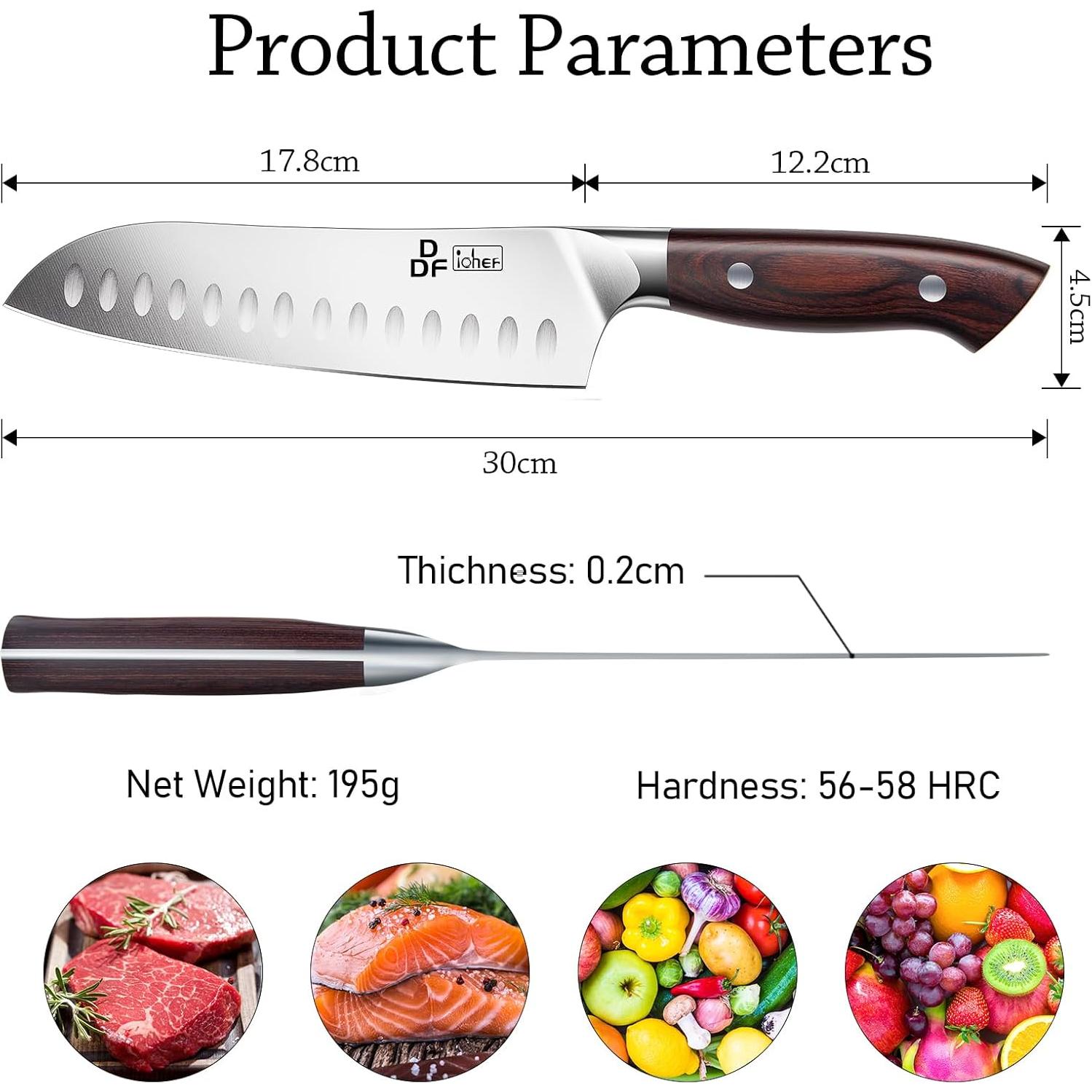 Cuchillo Santoku DDF iohEF 7" Acero Inoxidable Japonés Ergonómico