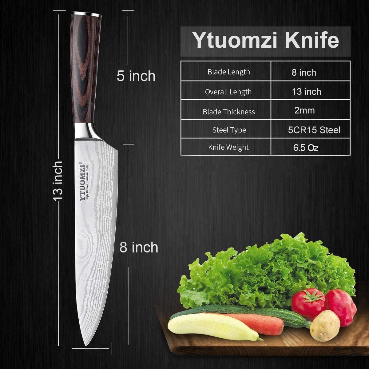 Cuchillo de Chef Ytuomzi 20 cm Acero Inoxidable Pakkawood