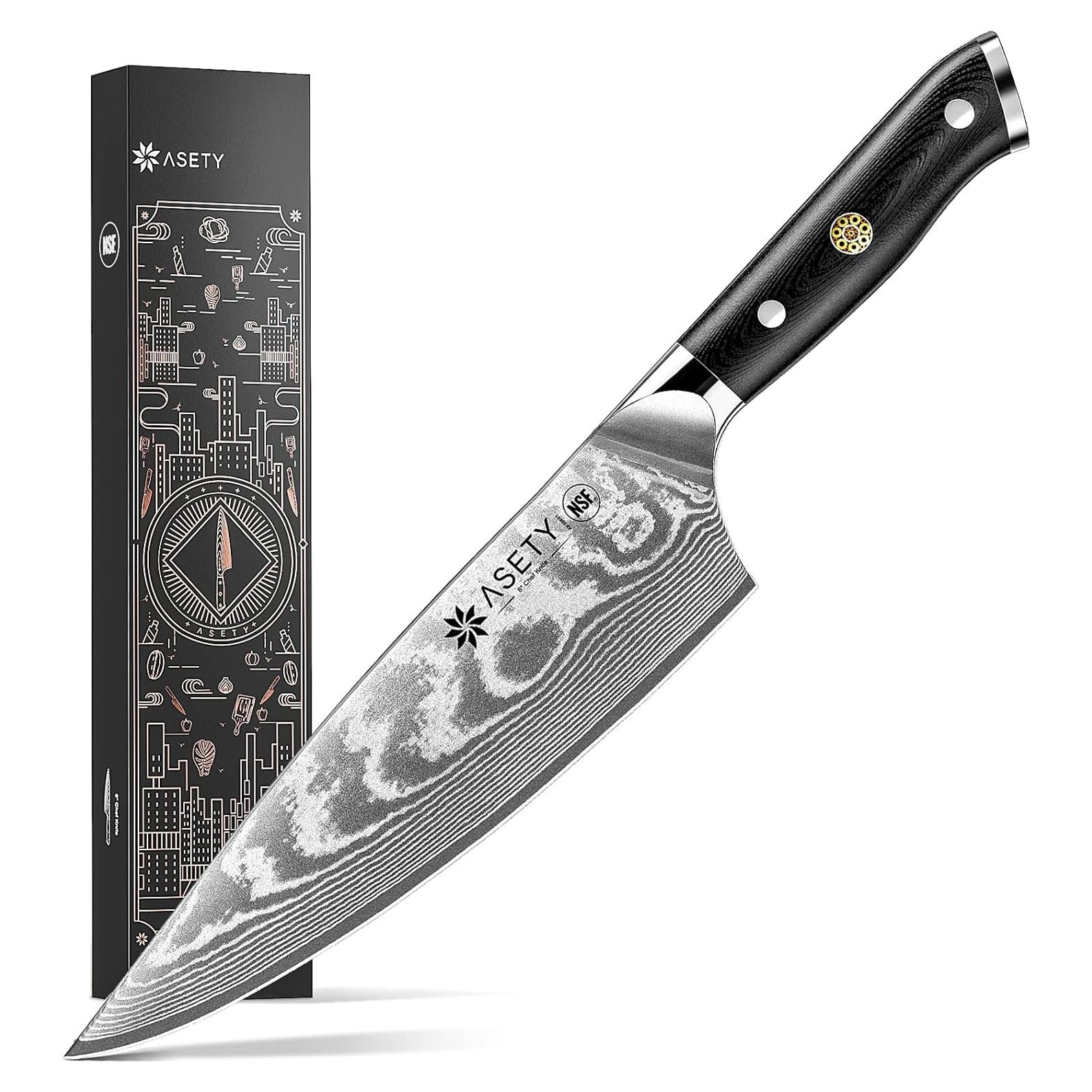 Cuchillo de Chef Damasco ASETY 20.32 cm Acero VG10 Mango G10