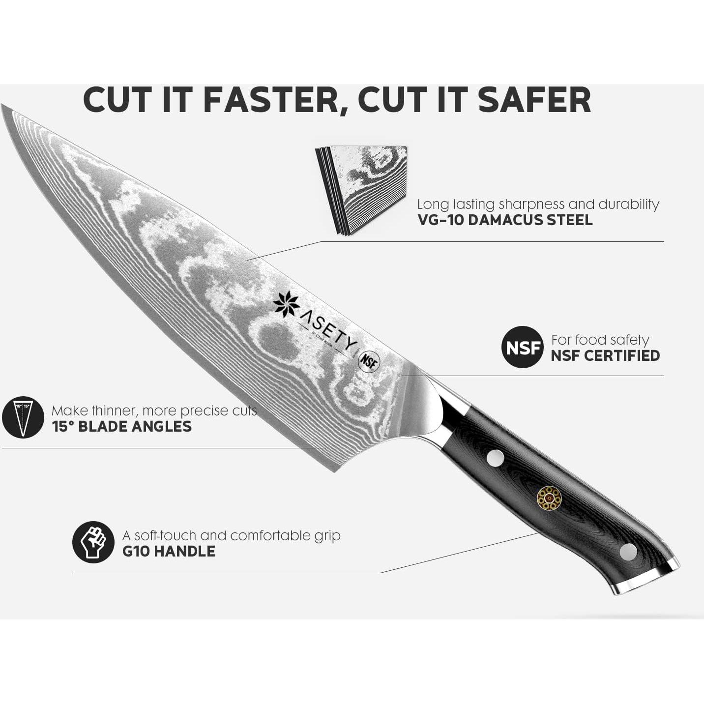 Cuchillo de Chef Damasco ASETY 20.32 cm Acero VG10 Mango G10