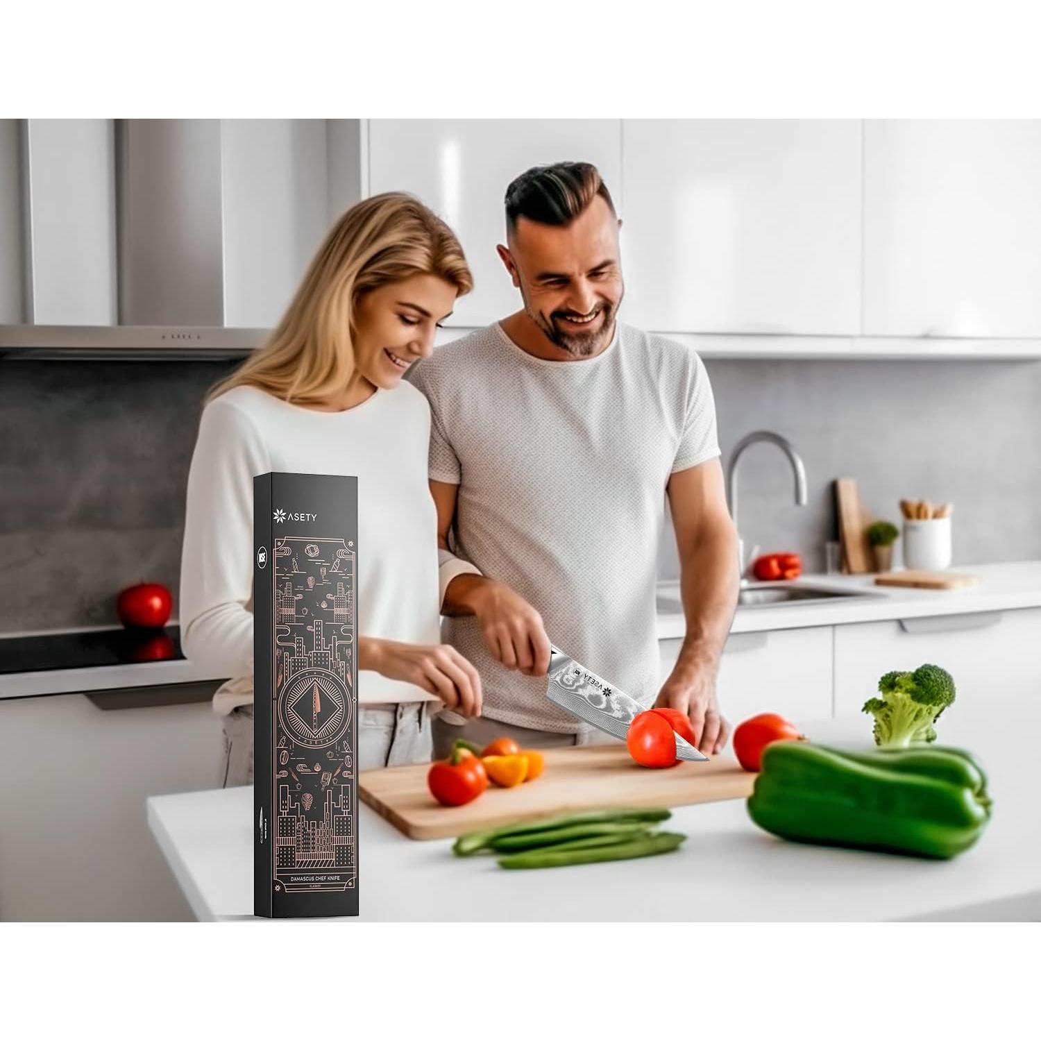 Cuchillo de Chef Damasco ASETY 20.32 cm Acero VG10 Mango G10