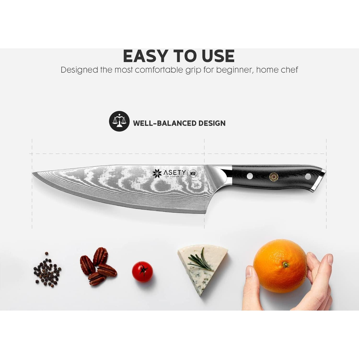 Cuchillo de Chef Damasco ASETY 20.32 cm Acero VG10 Mango G10