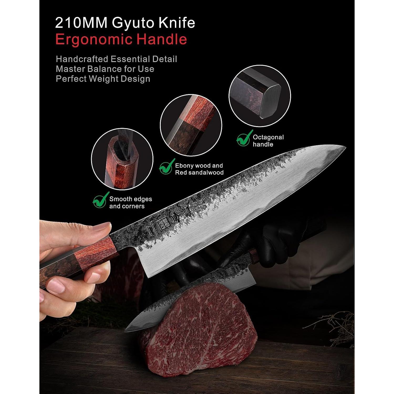 Cuchillo de Chef Japonés Kanngou 210mm Forjado Negro con Mango de Madera