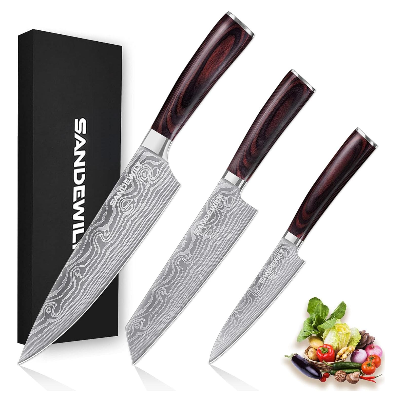 Juego de Cuchillos de Cocina Profesional SANDEWILY 3PCS Acero Inoxidable