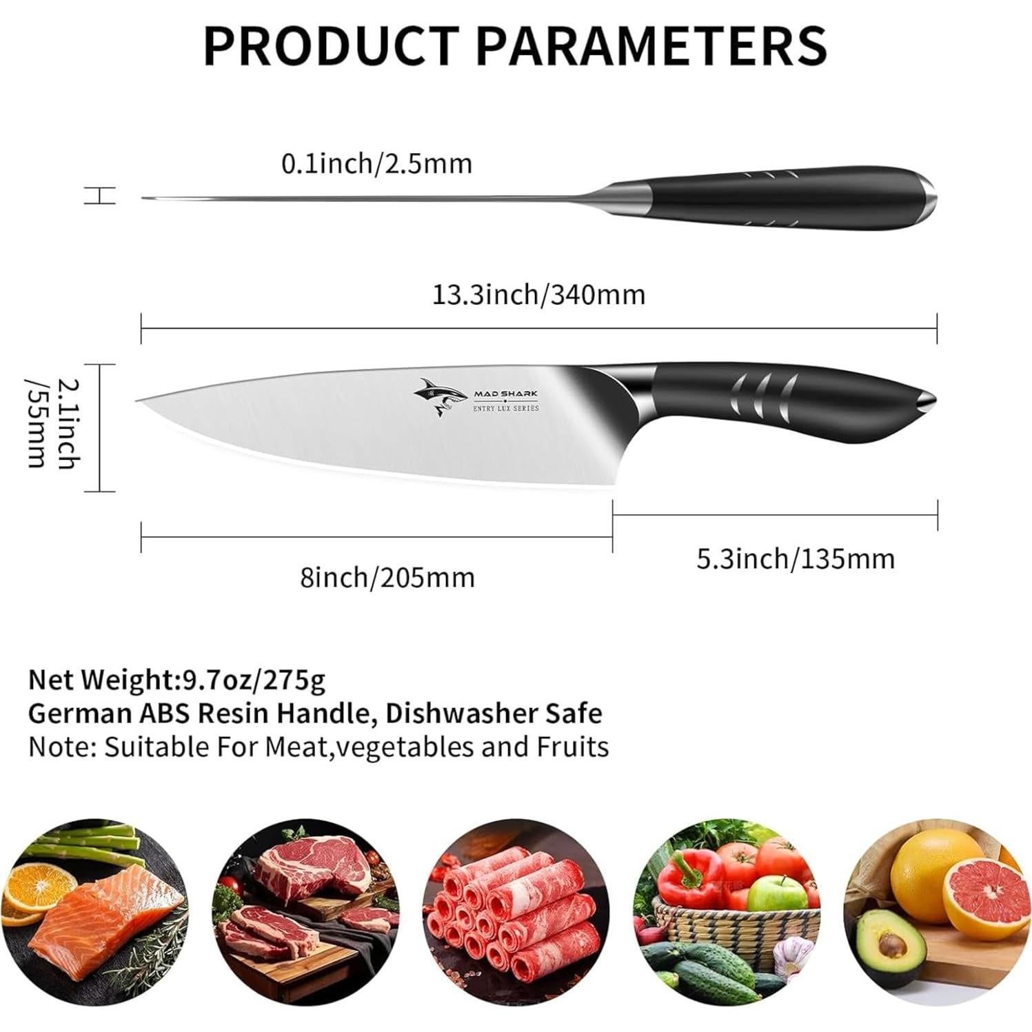 Cuchillo de Chef 20 cm MAD SHARK Acero Inoxidable Negro