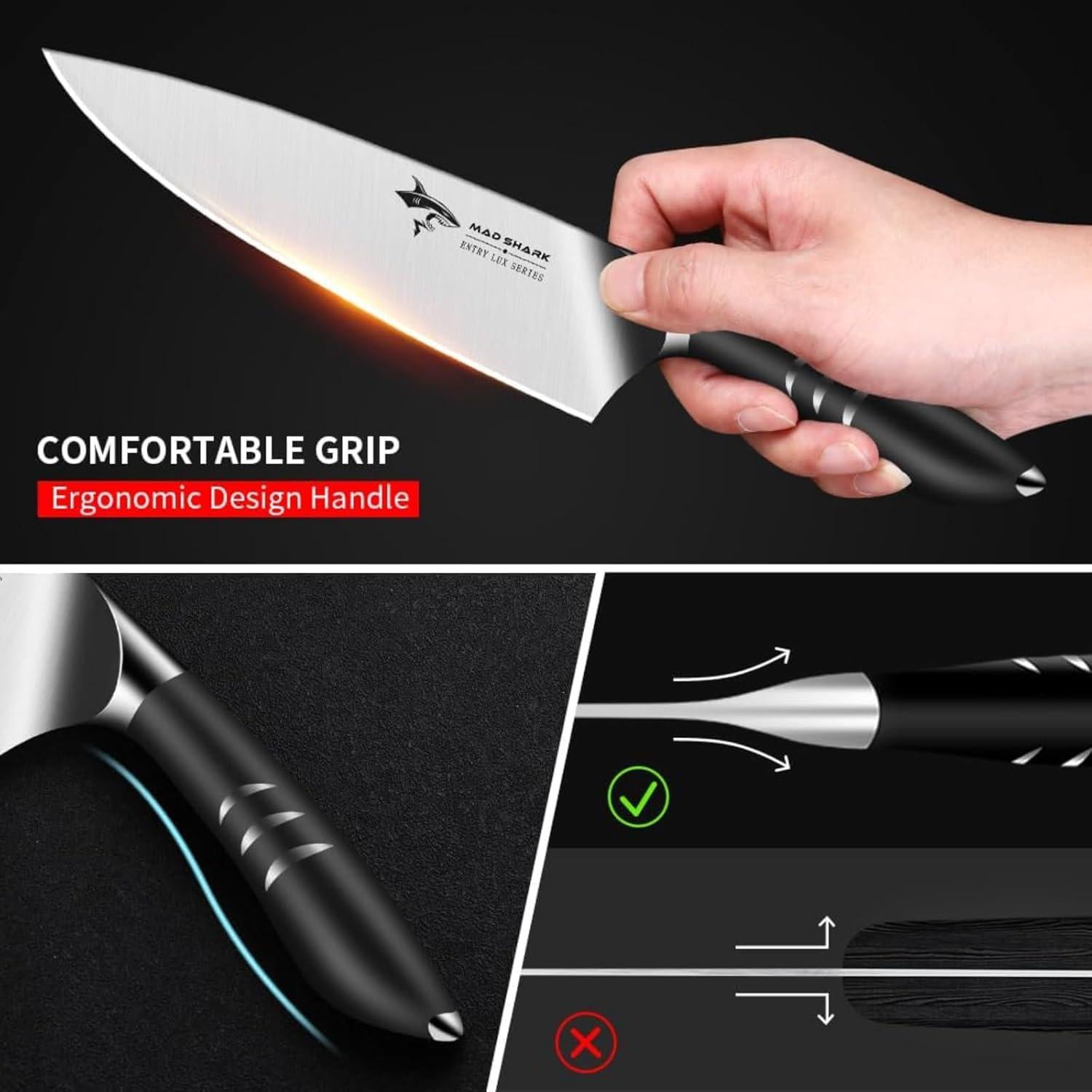 Cuchillo de Chef 20 cm MAD SHARK Acero Inoxidable Negro