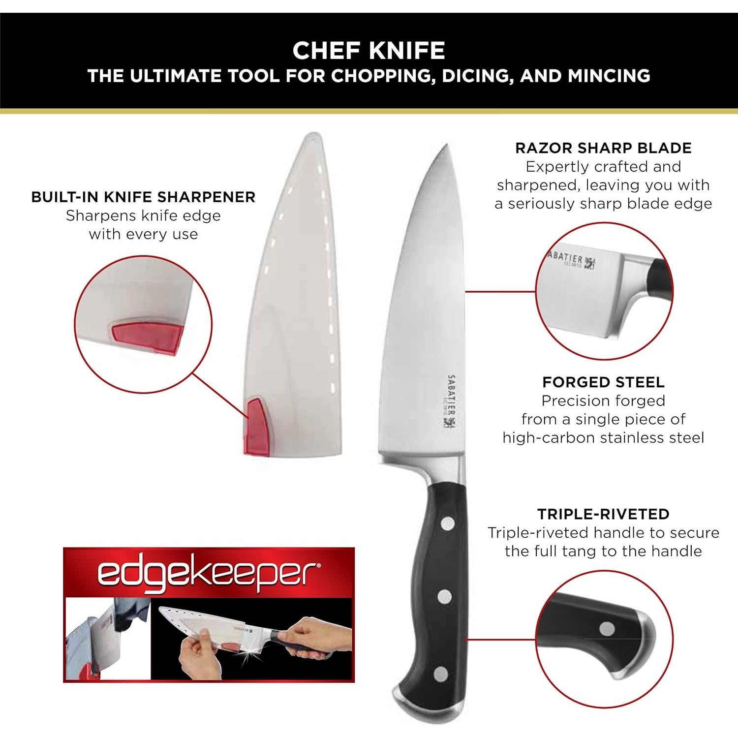 Cuchillo de Chef Sabatier 20.32 cm Acero Inoxidable Forjado