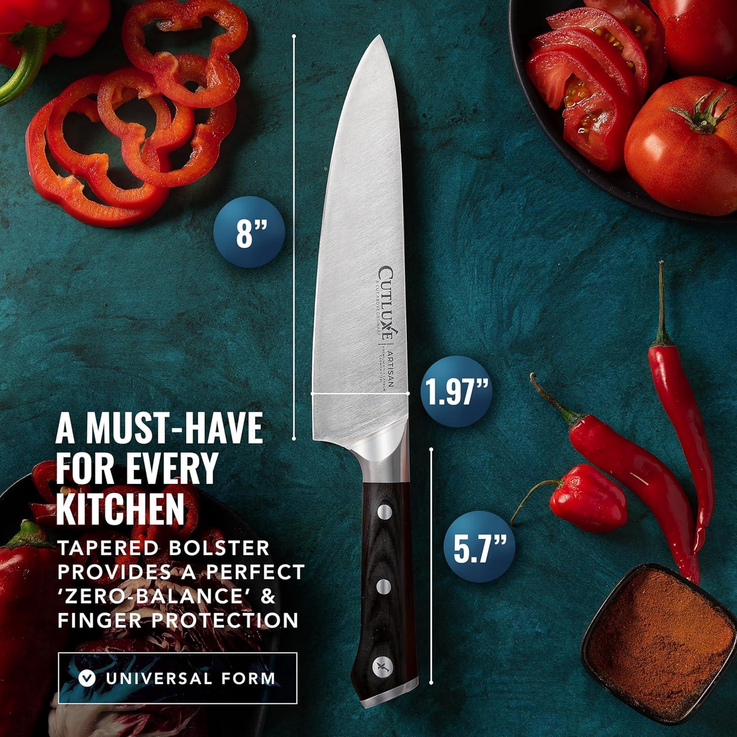 Cuchillo de Chef Cutluxe 20.32 cm Acero Alemán Full Tang