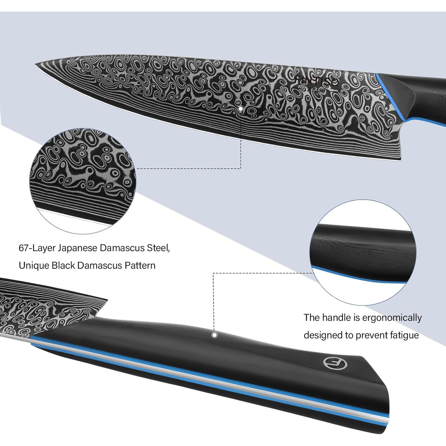 Cuchillo de Chef FINTISO 20 cm Damasco Negro 67 Capas G10