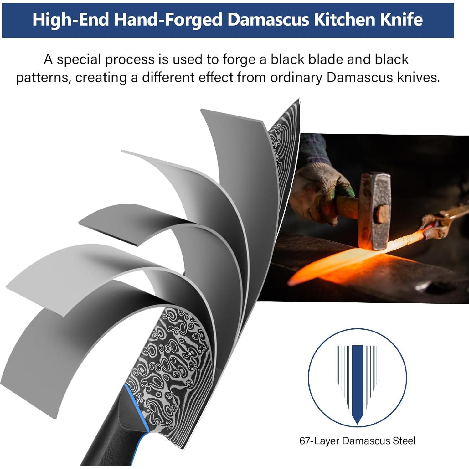 Cuchillo de Chef FINTISO 20 cm Damasco Negro 67 Capas G10