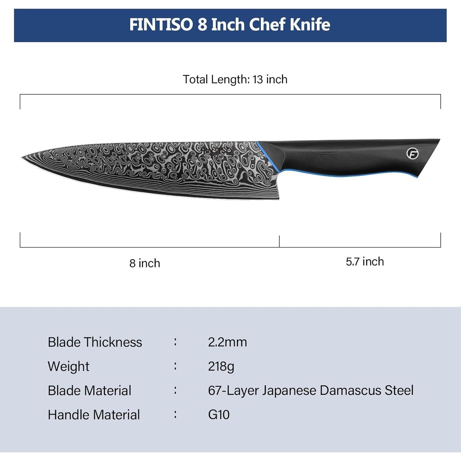 Cuchillo de Chef FINTISO 20 cm Damasco Negro 67 Capas G10