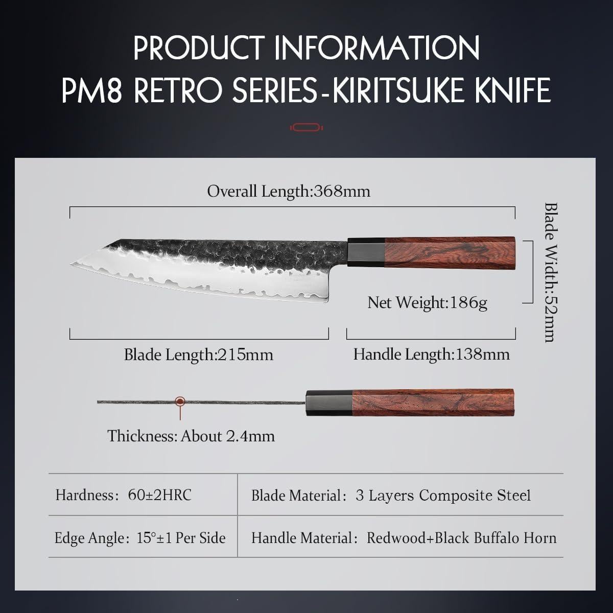 Cuchillo de Chef HEZHEN Kiritsuke 21.6 cm Acero Alto Carbono