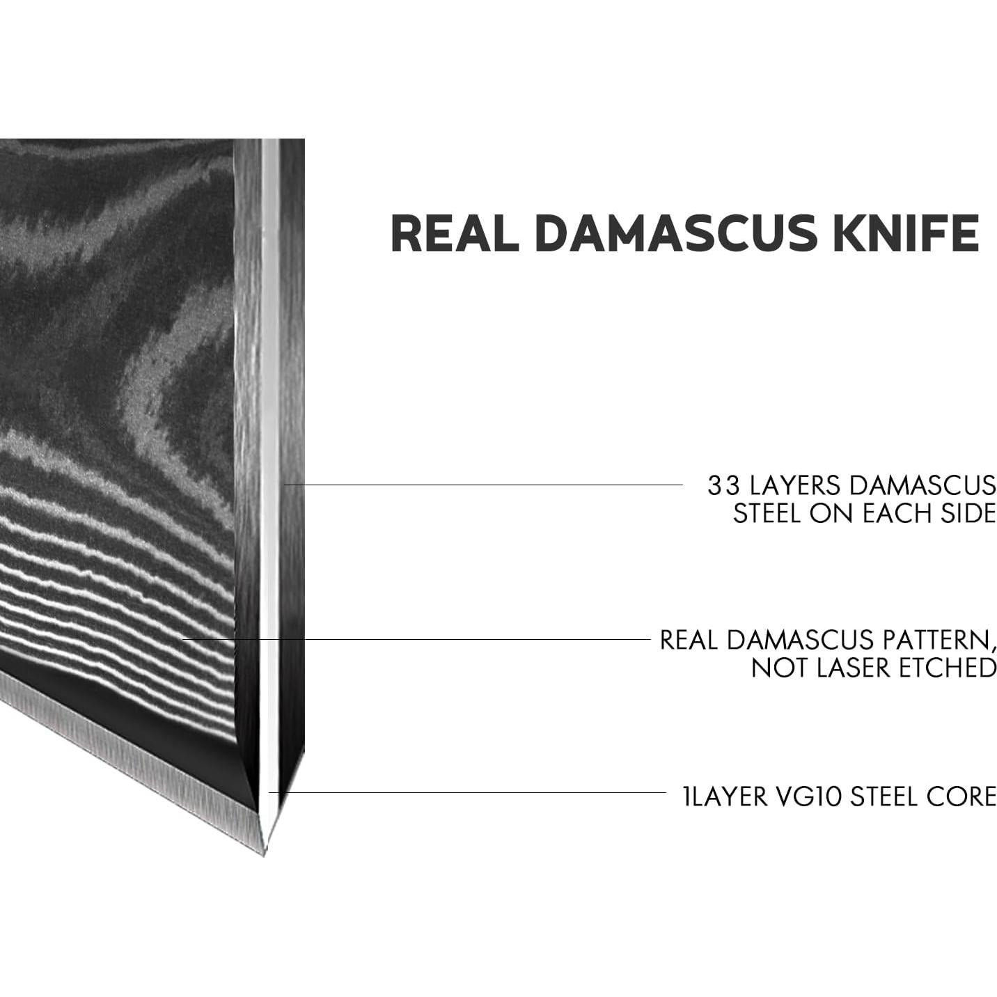 Juego de Cuchillos de Damasco 3 PCS ASETY - Chef, Santoku, Utilitario