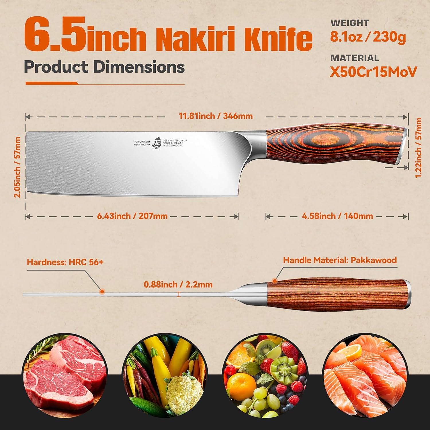 Cuchillo Nakiri TUO 16.5 cm Acero Inoxidable Pakkawood