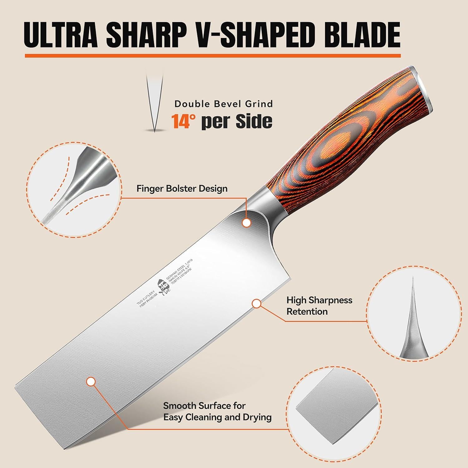 Cuchillo Nakiri TUO 16.5 cm Acero Inoxidable Pakkawood