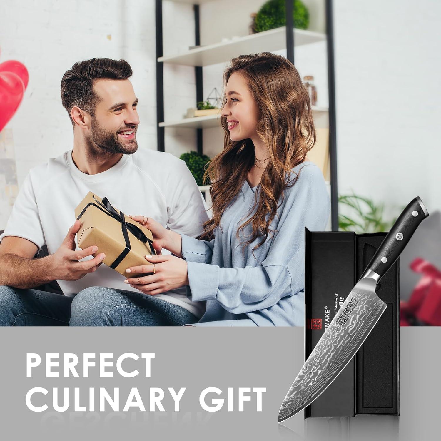 Cuchillo de Chef KEEMAKE 20.32 cm Acero Damasco VG10 Ergonómico