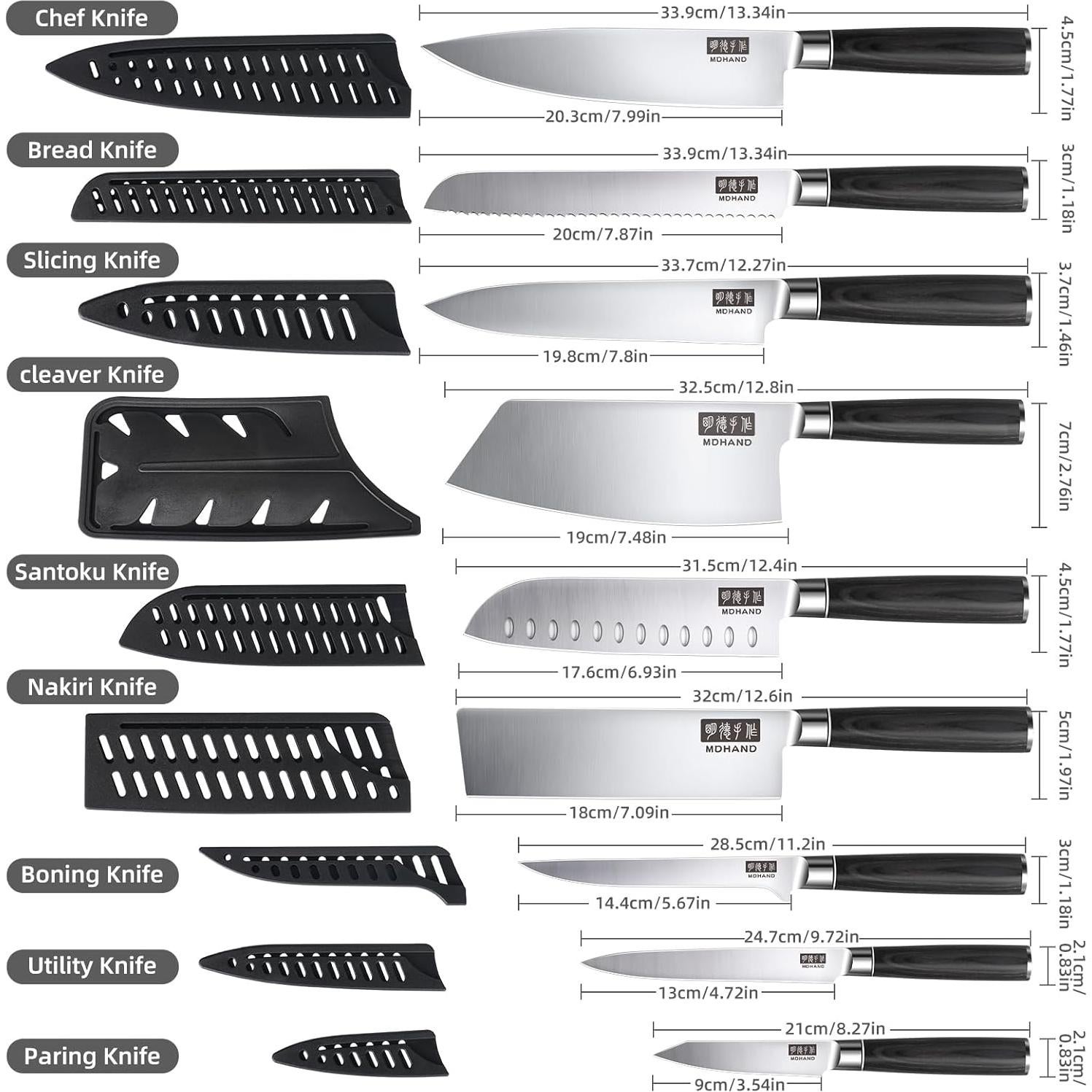Conjunto de cuchillos de cocina MDHAND 10PCS acero inoxidable