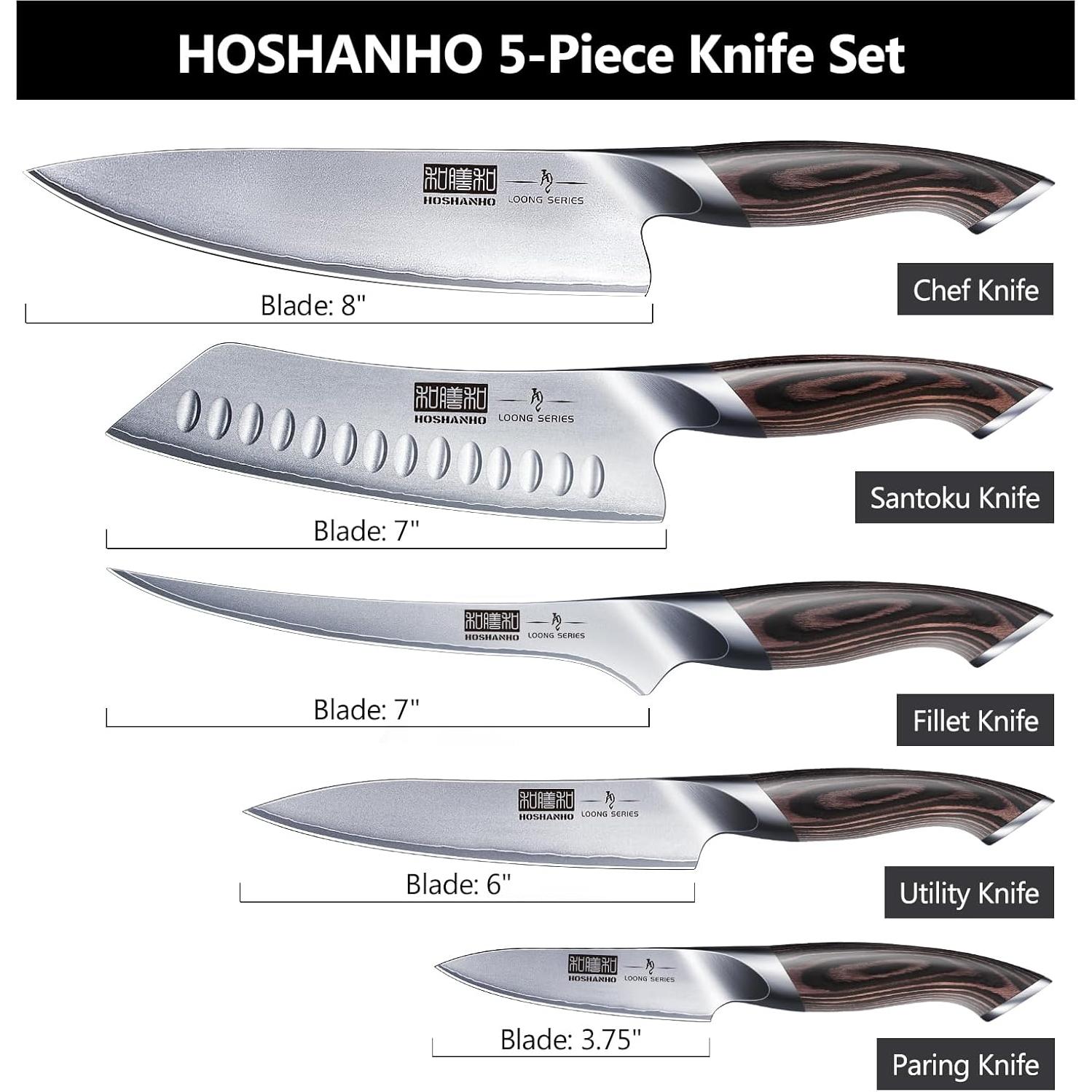 Juego de Cuchillos de Cocina HOSHANHO 5 Piezas Acero Inoxidable