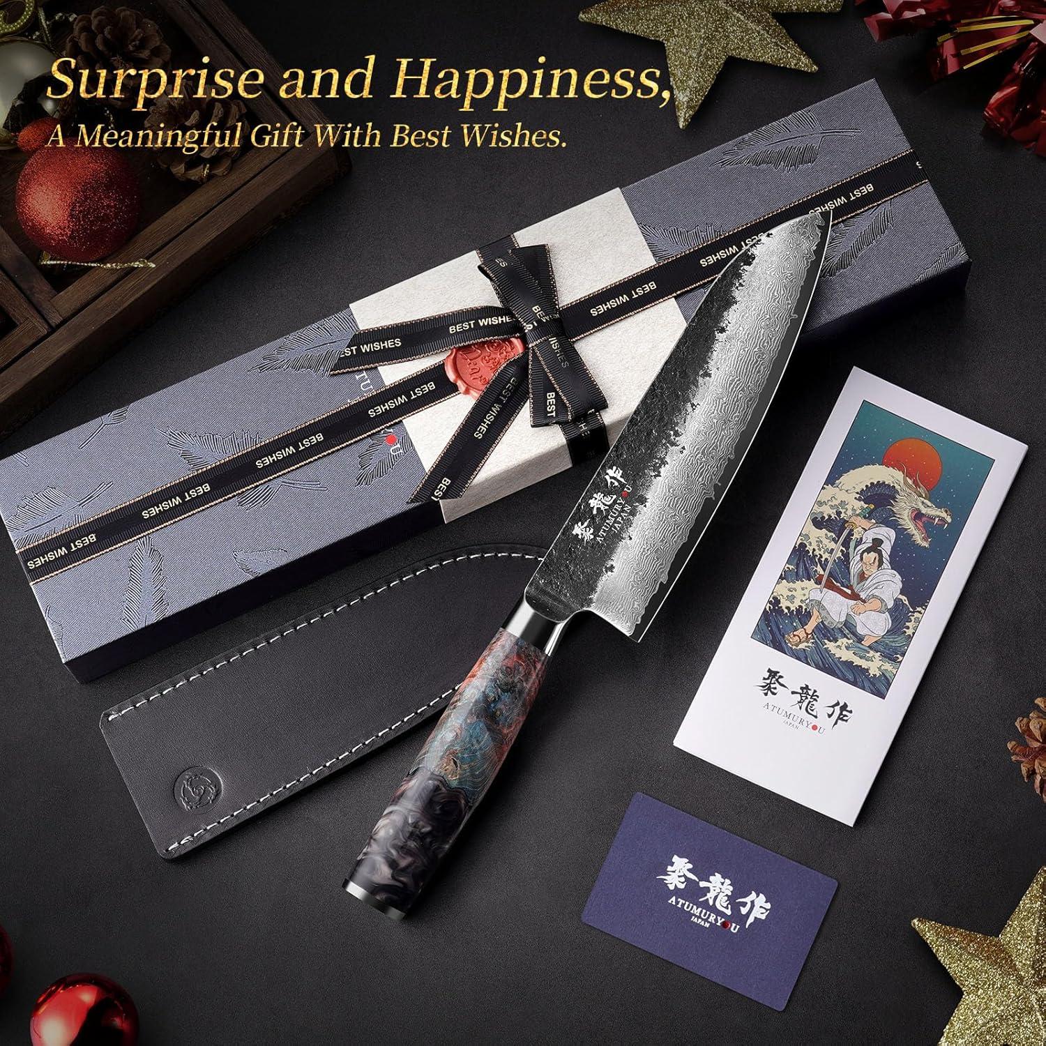 Cuchillo de Chef Santoku Atumuryou JPCK 17.78 cm Damasco VG10