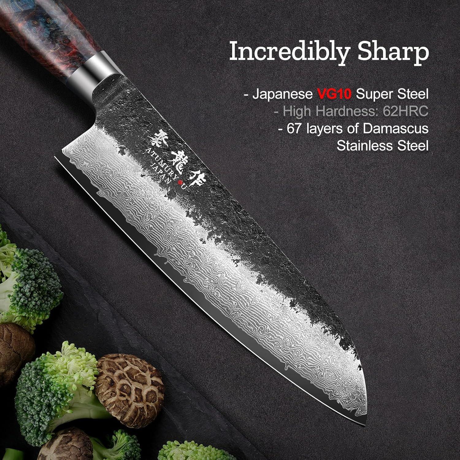 Cuchillo de Chef Santoku Atumuryou JPCK 17.78 cm Damasco VG10