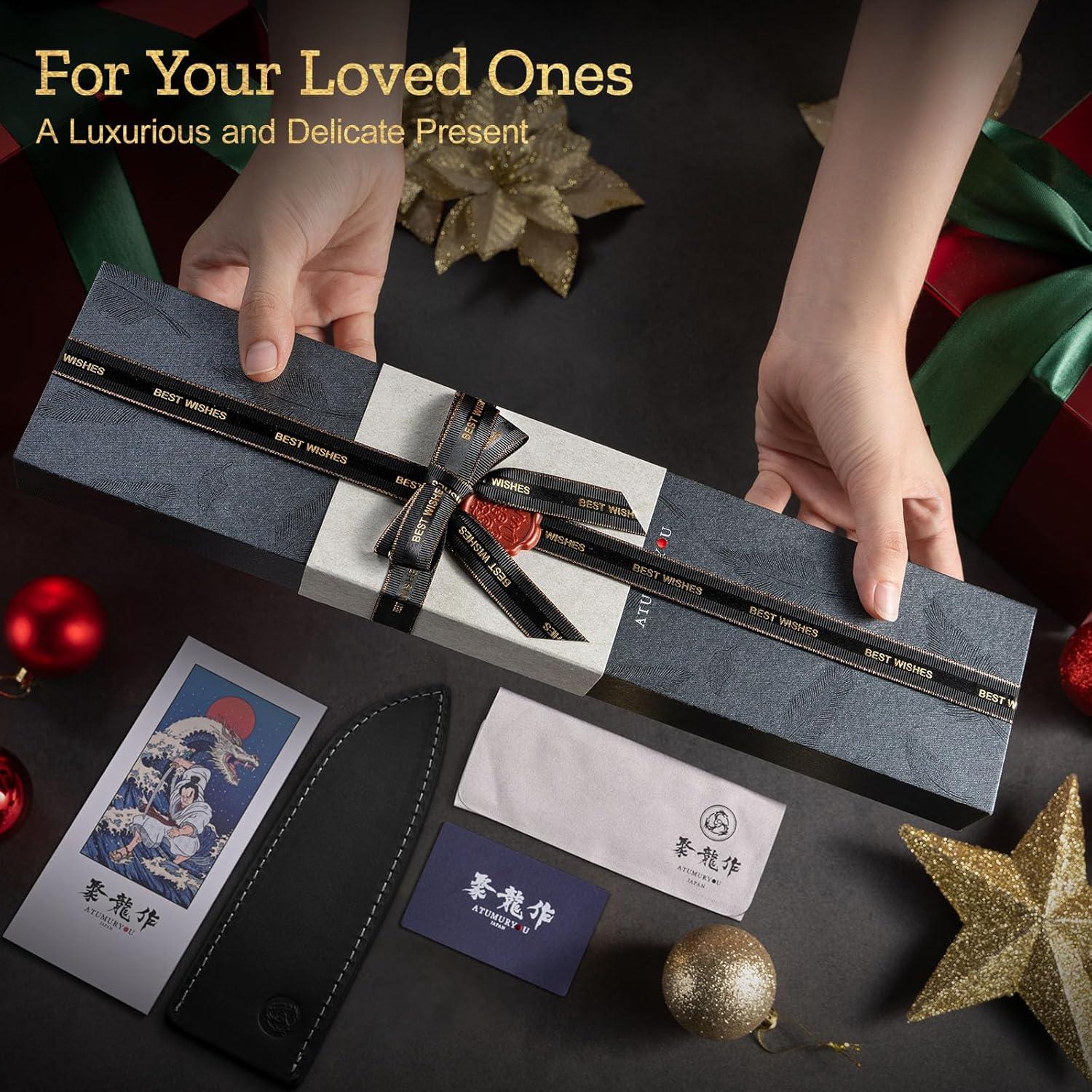 Cuchillo de Chef Santoku Atumuryou JPCK 17.78 cm Damasco VG10