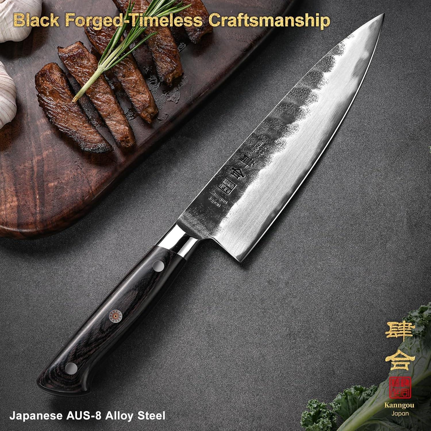 Cuchillo de Chef Kanngou 20 cm Forjado Acero AUS-8 Pakkawood