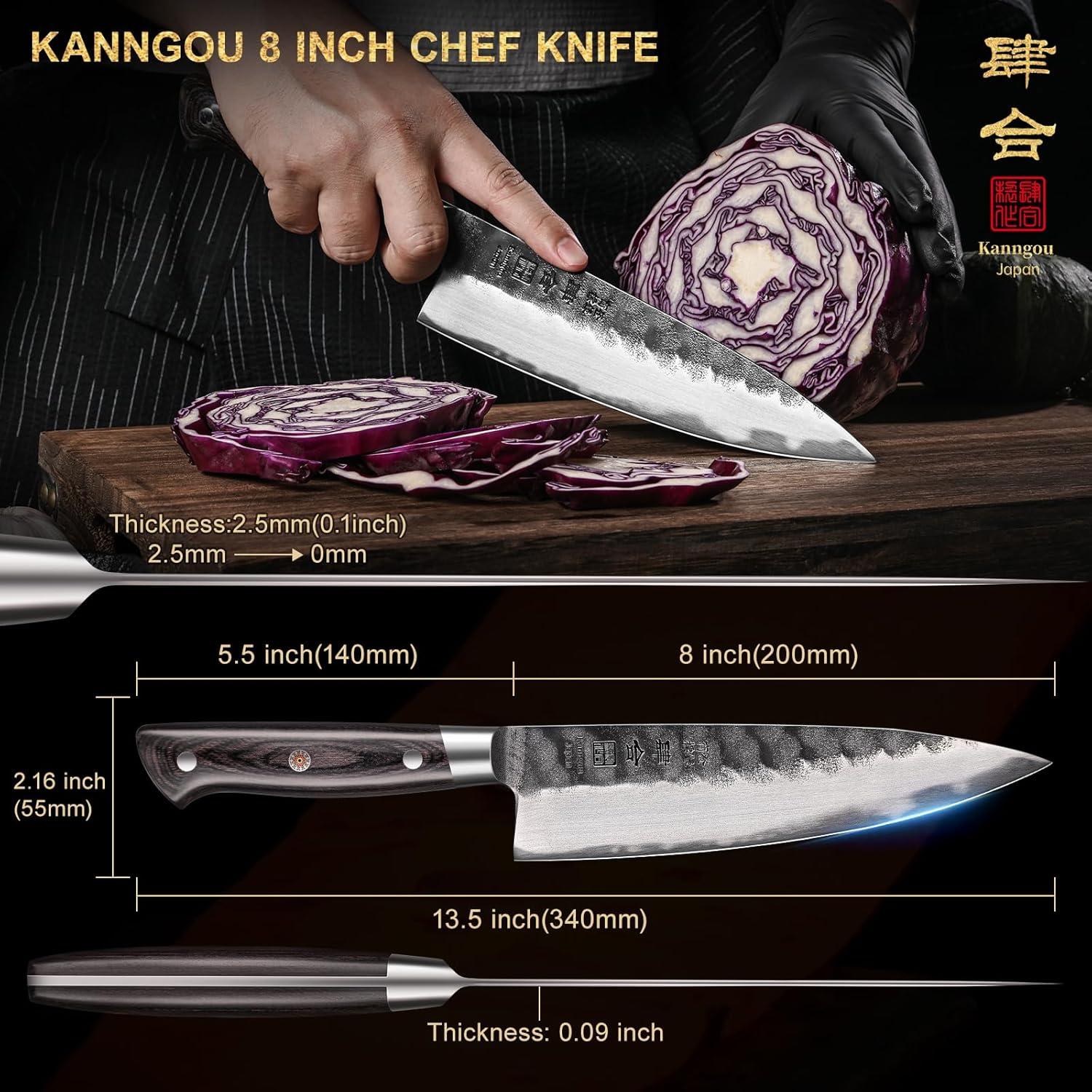 Cuchillo de Chef Kanngou 20 cm Forjado Acero AUS-8 Pakkawood