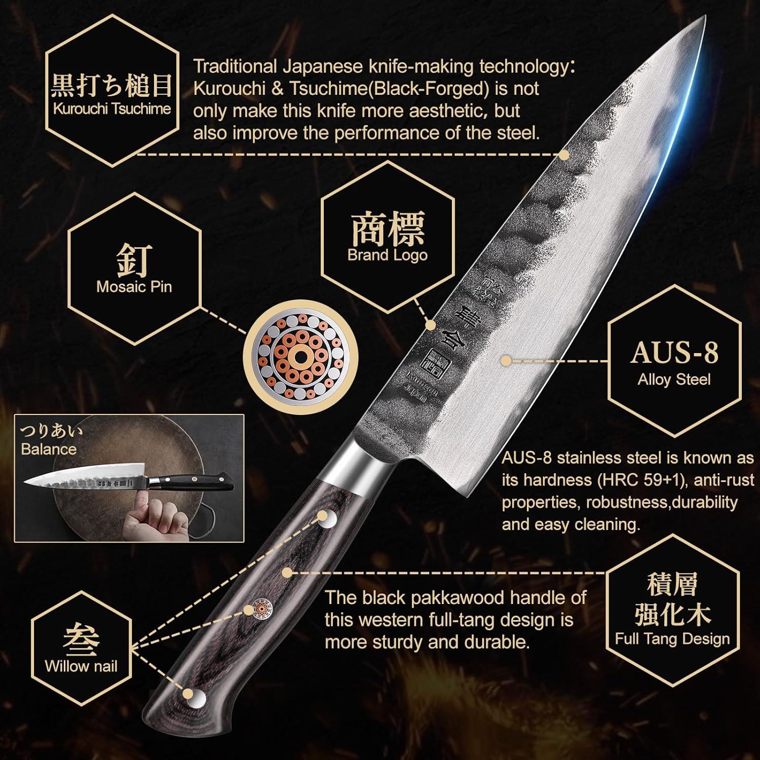 Cuchillo de Chef Kanngou 20 cm Forjado Acero AUS-8 Pakkawood
