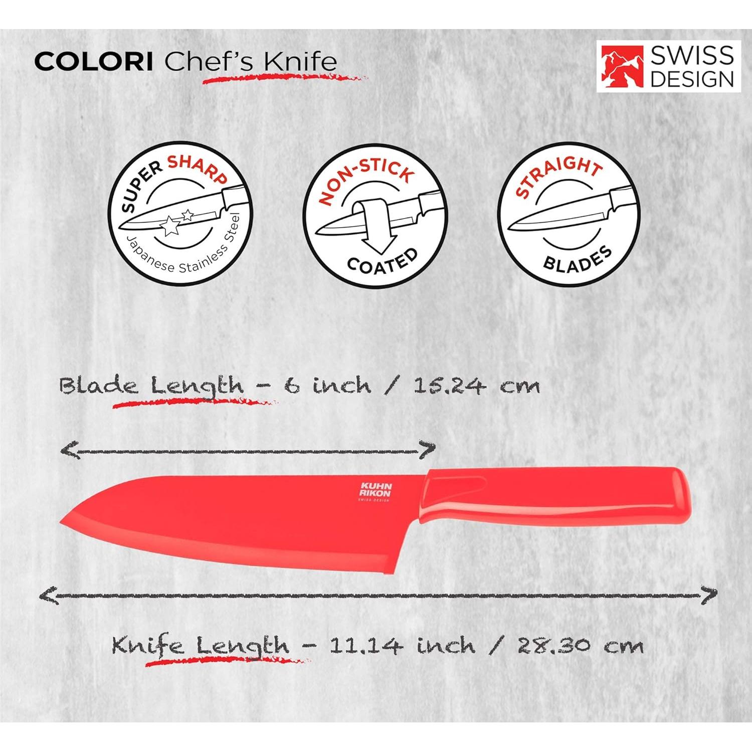 Cuchillo de Chef Kuhn Rikon COLORI 15.24 cm Rojo con Funda