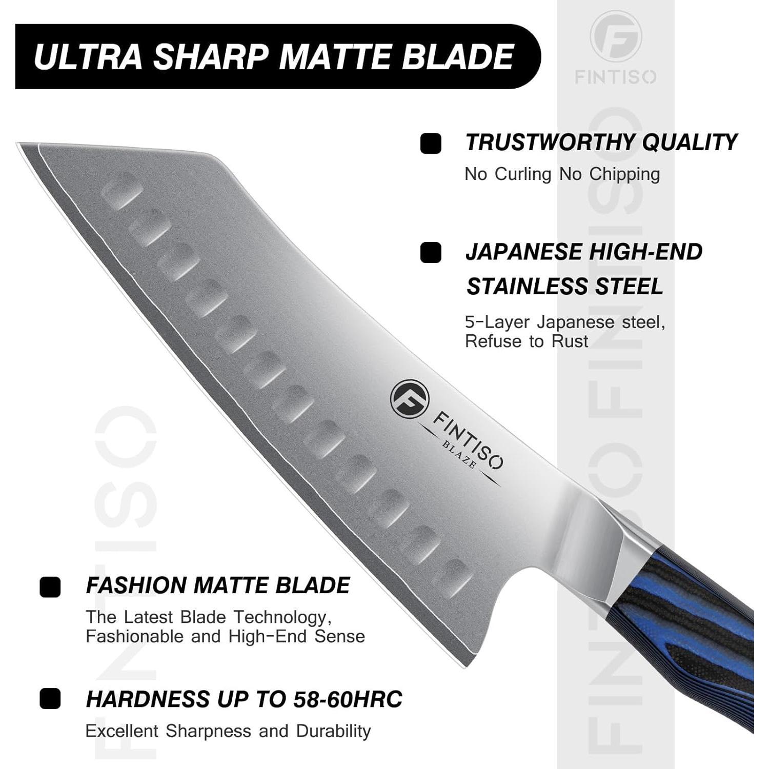 Cuchillo de Chef Santoku FINTISO 17.78 cm Acero Inoxidable G10