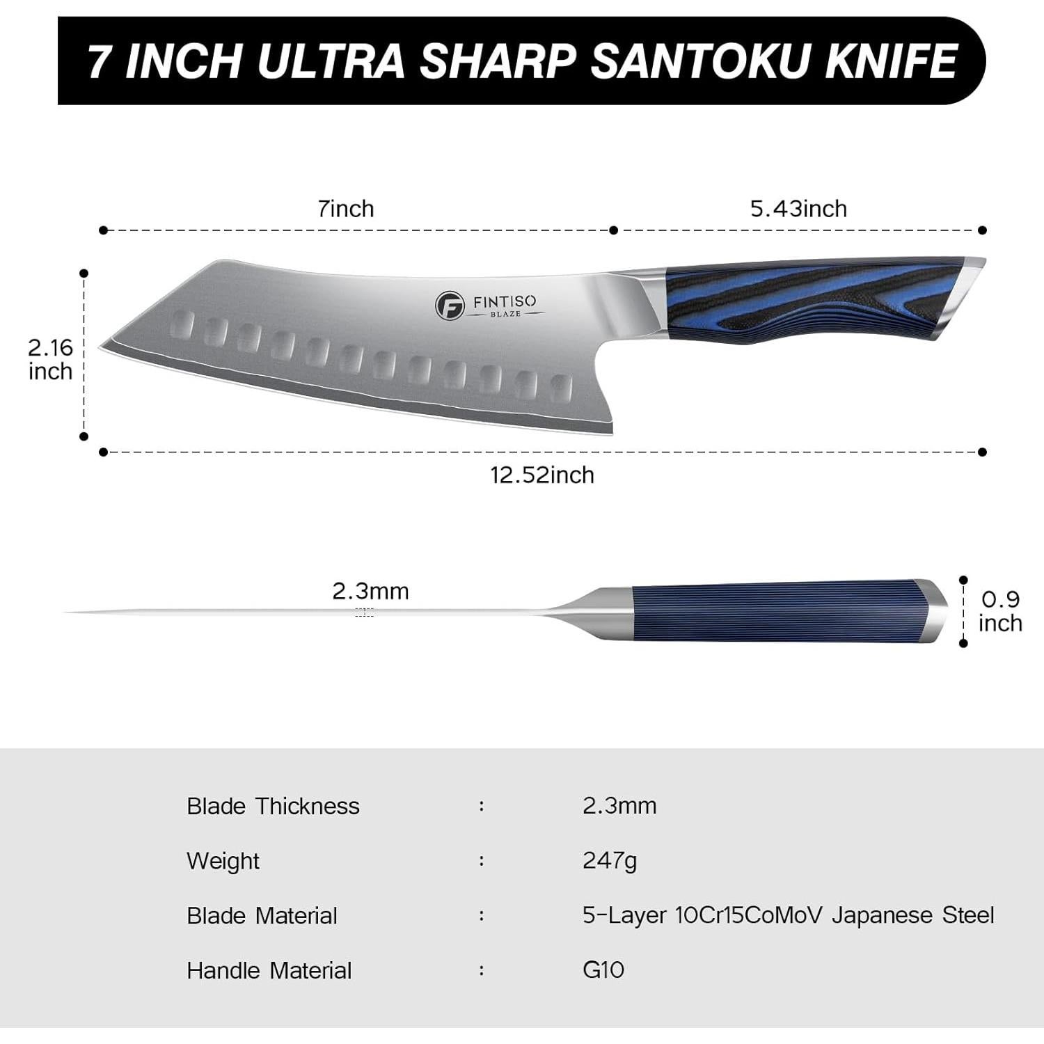 Cuchillo de Chef Santoku FINTISO 17.78 cm Acero Inoxidable G10