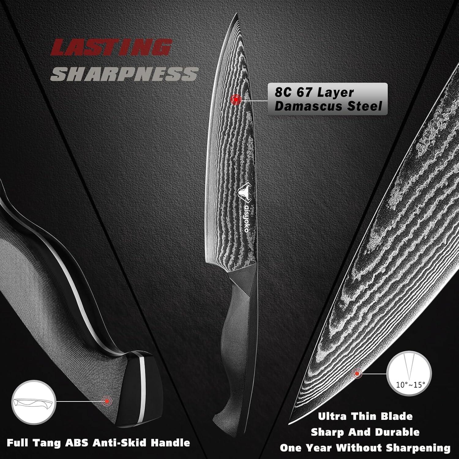 Juego de cuchillos de cocina aisyoko 3 piezas acero Damasco