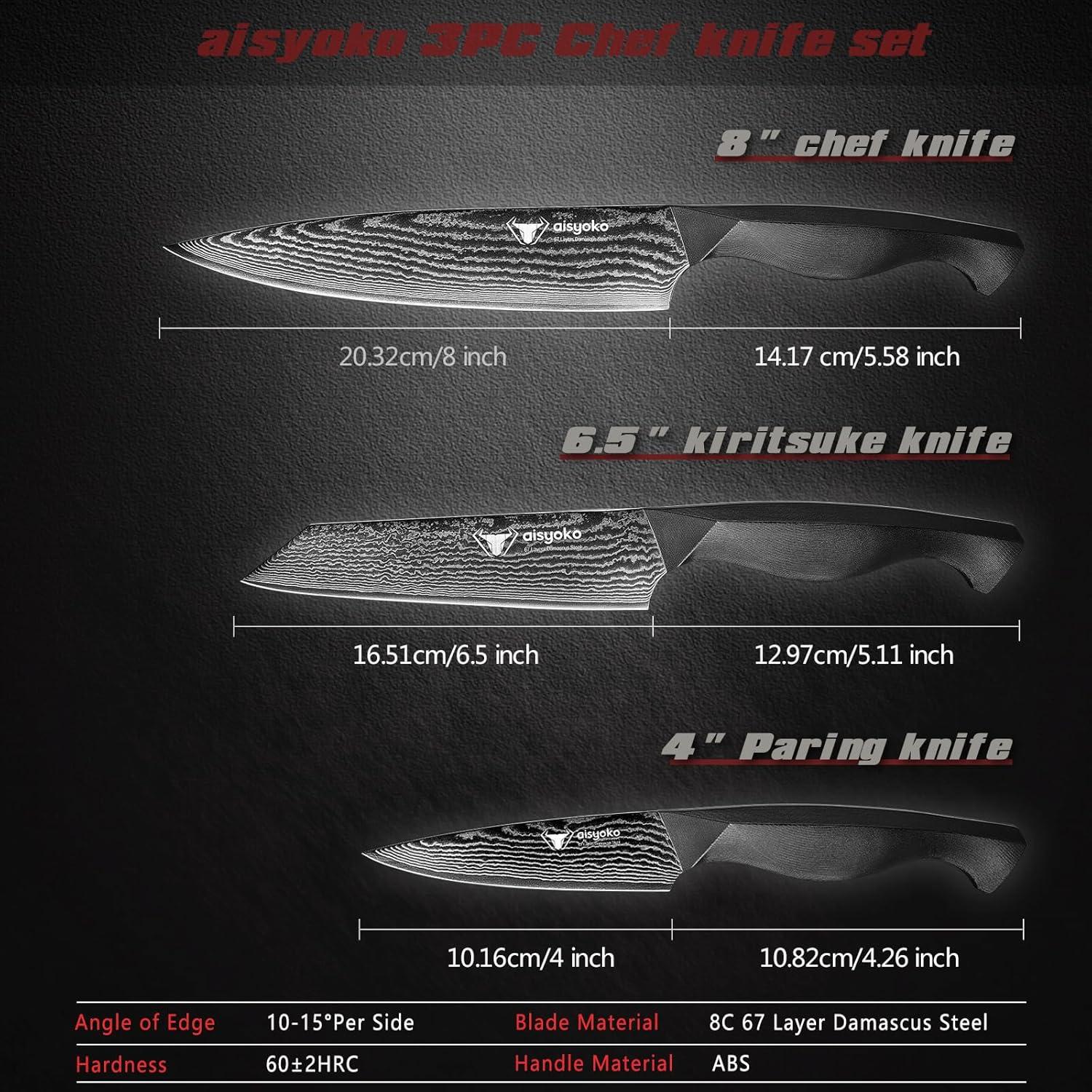 Juego de cuchillos de cocina aisyoko 3 piezas acero Damasco