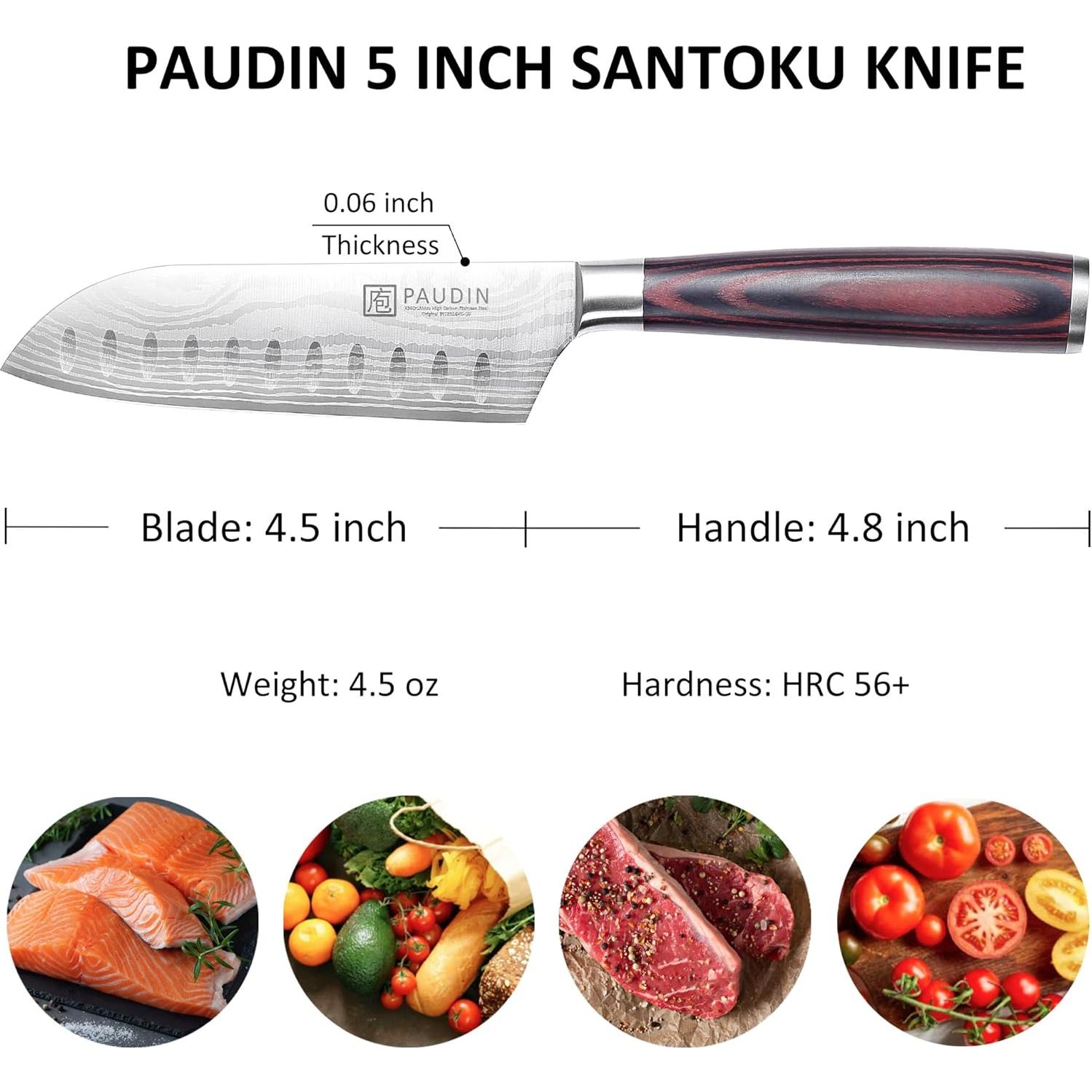Cuchillo Santoku PAUDIN 12.7 cm Acero Inoxidable Pakkawood