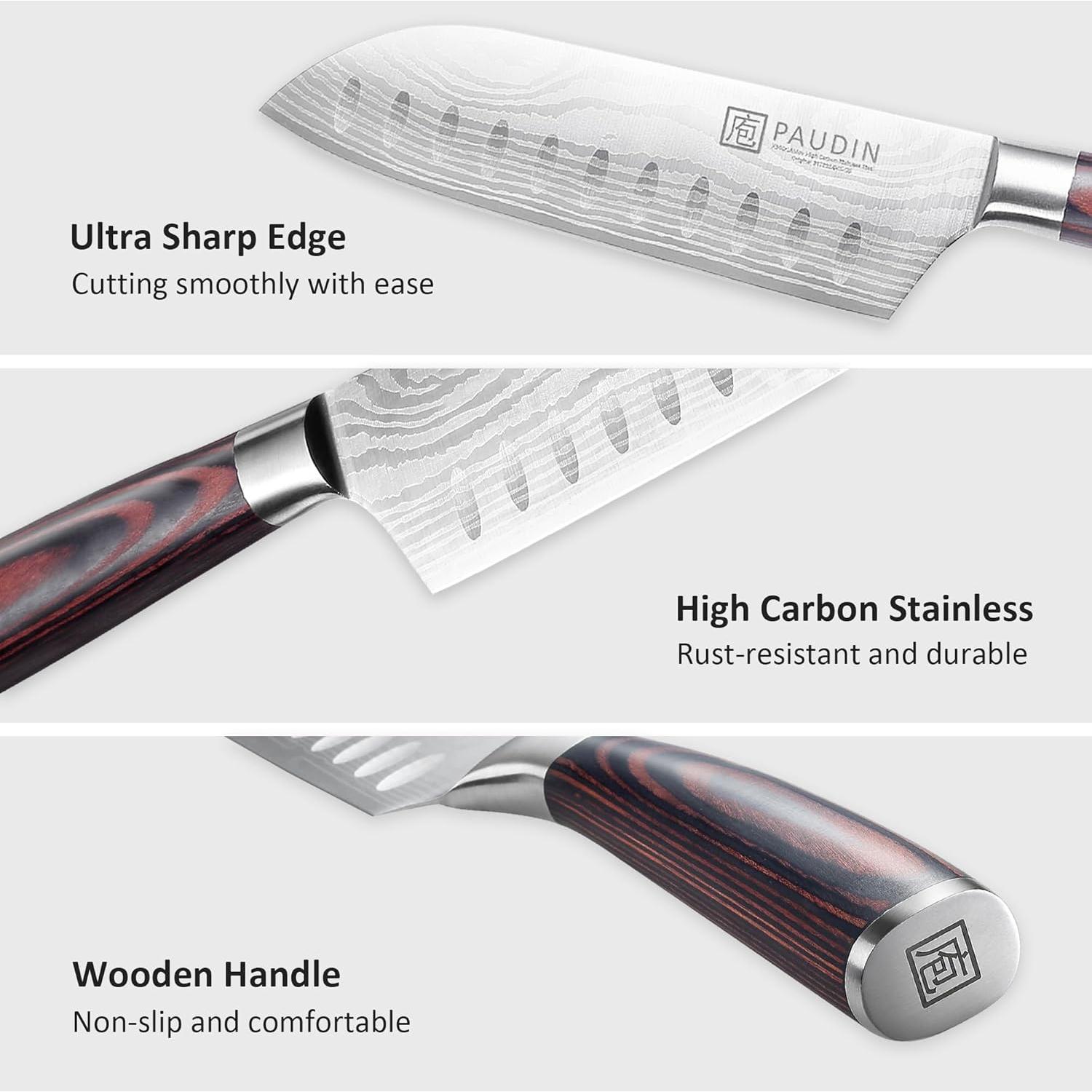 Cuchillo Santoku PAUDIN 12.7 cm Acero Inoxidable Pakkawood