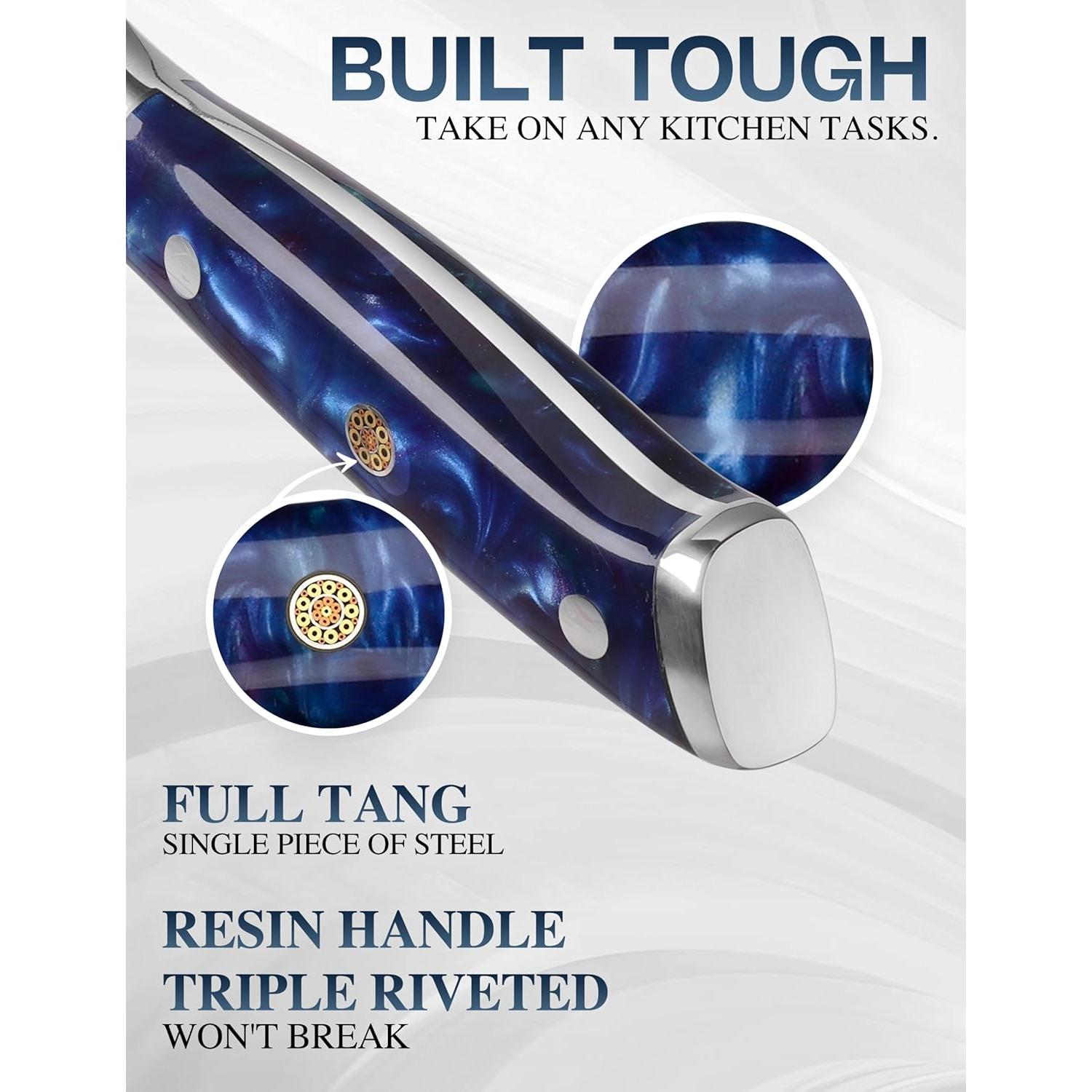 Cuchillo de Chef WILDMOK Damasco 20.3 cm Mango Resina Azul