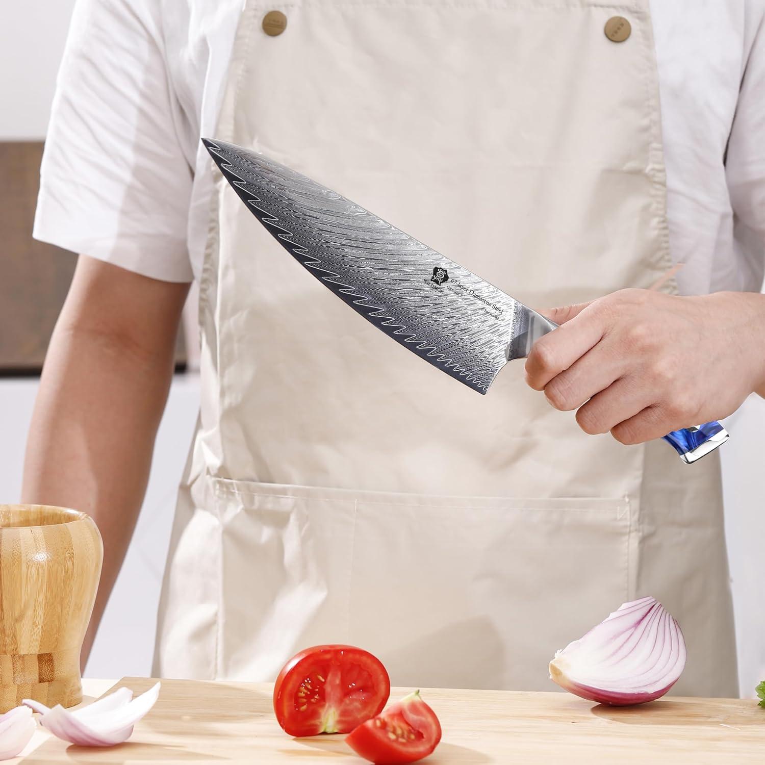 Cuchillo de Chef WILDMOK Damasco 20.3 cm Mango Resina Azul