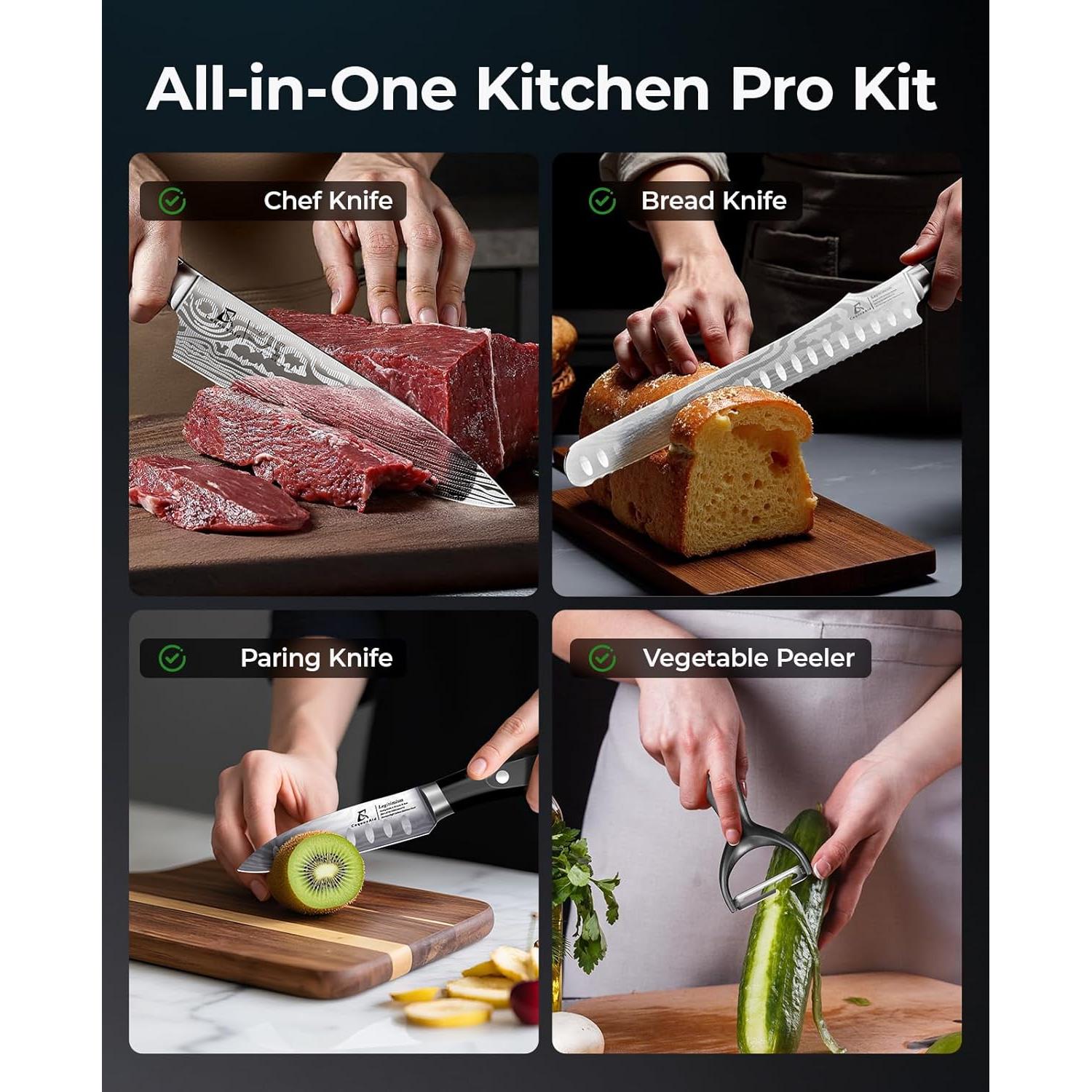 Juego de cuchillos de cocina CoquusAid 4 piezas Damasco