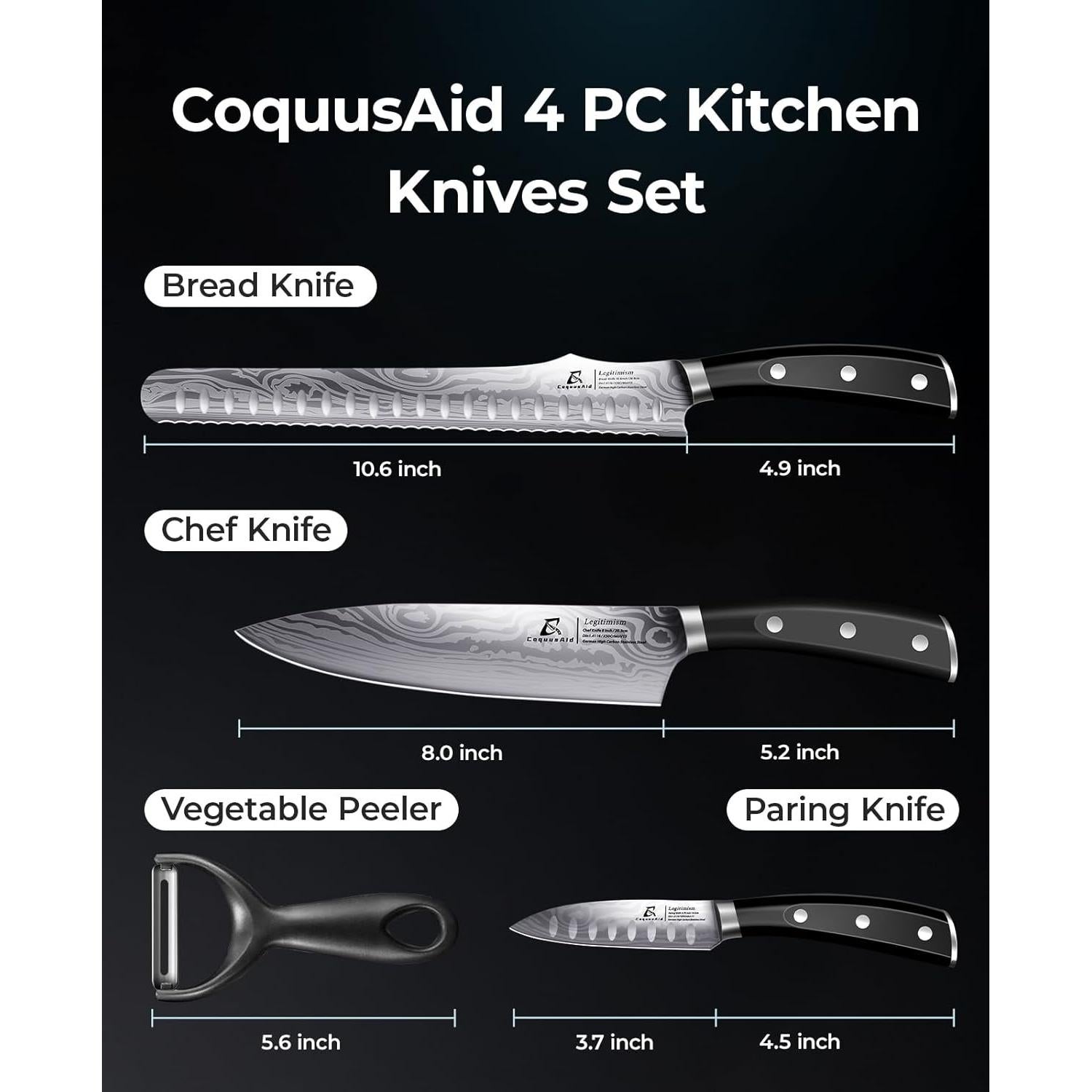 Juego de cuchillos de cocina CoquusAid 4 piezas Damasco