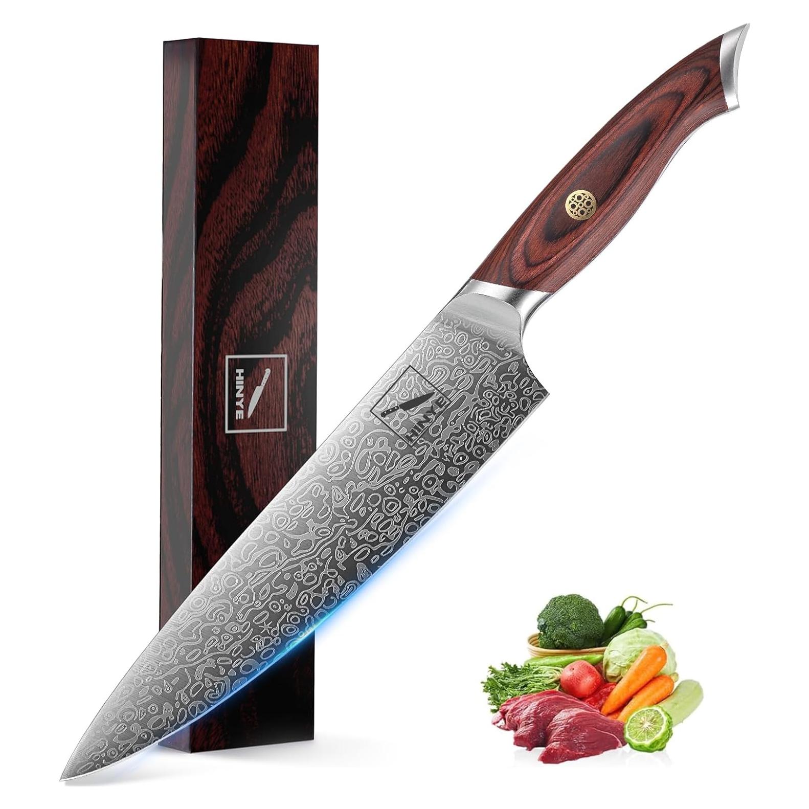 Cuchillo de Chef Hinye 20.3 cm Damasco Mango Ergonómico Madera