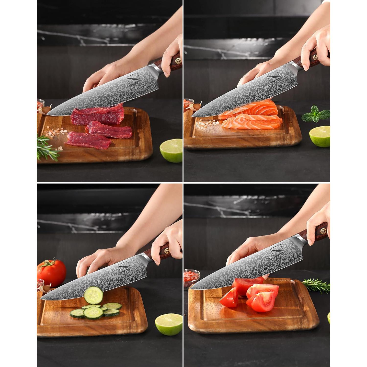 Cuchillo de Chef Hinye 20.3 cm Damasco Mango Ergonómico Madera