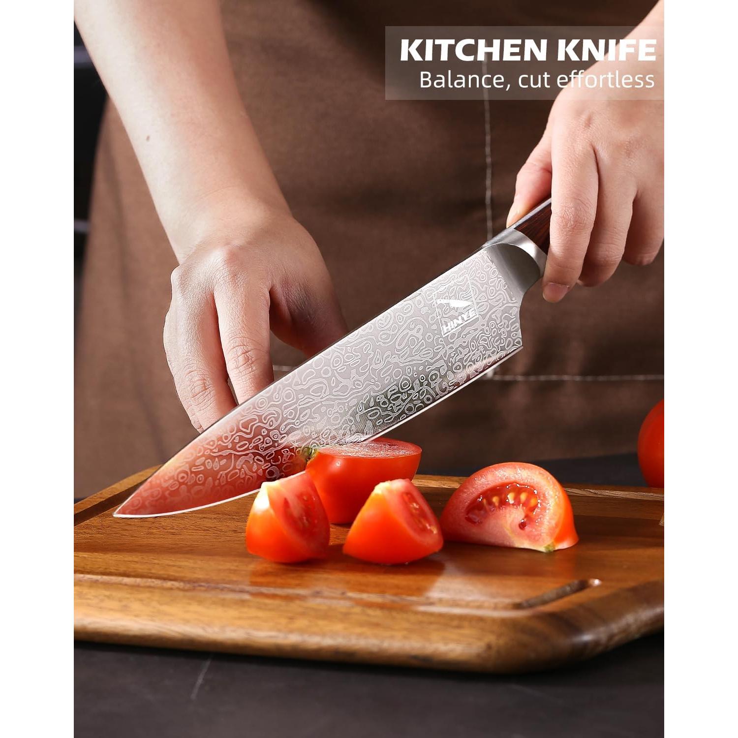 Cuchillo de Chef Hinye 20.3 cm Damasco Mango Ergonómico Madera