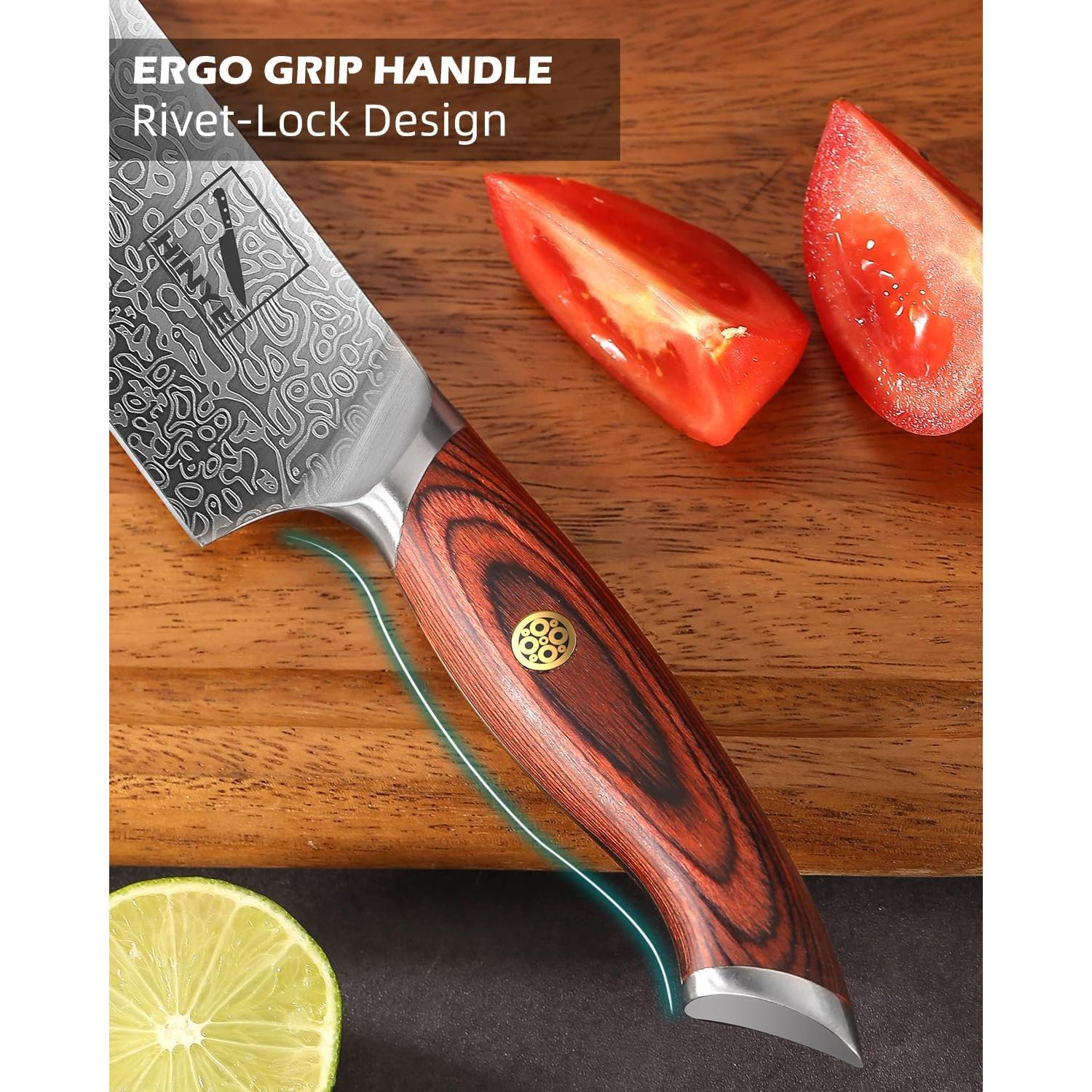 Cuchillo de Chef Hinye 20.3 cm Damasco Mango Ergonómico Madera