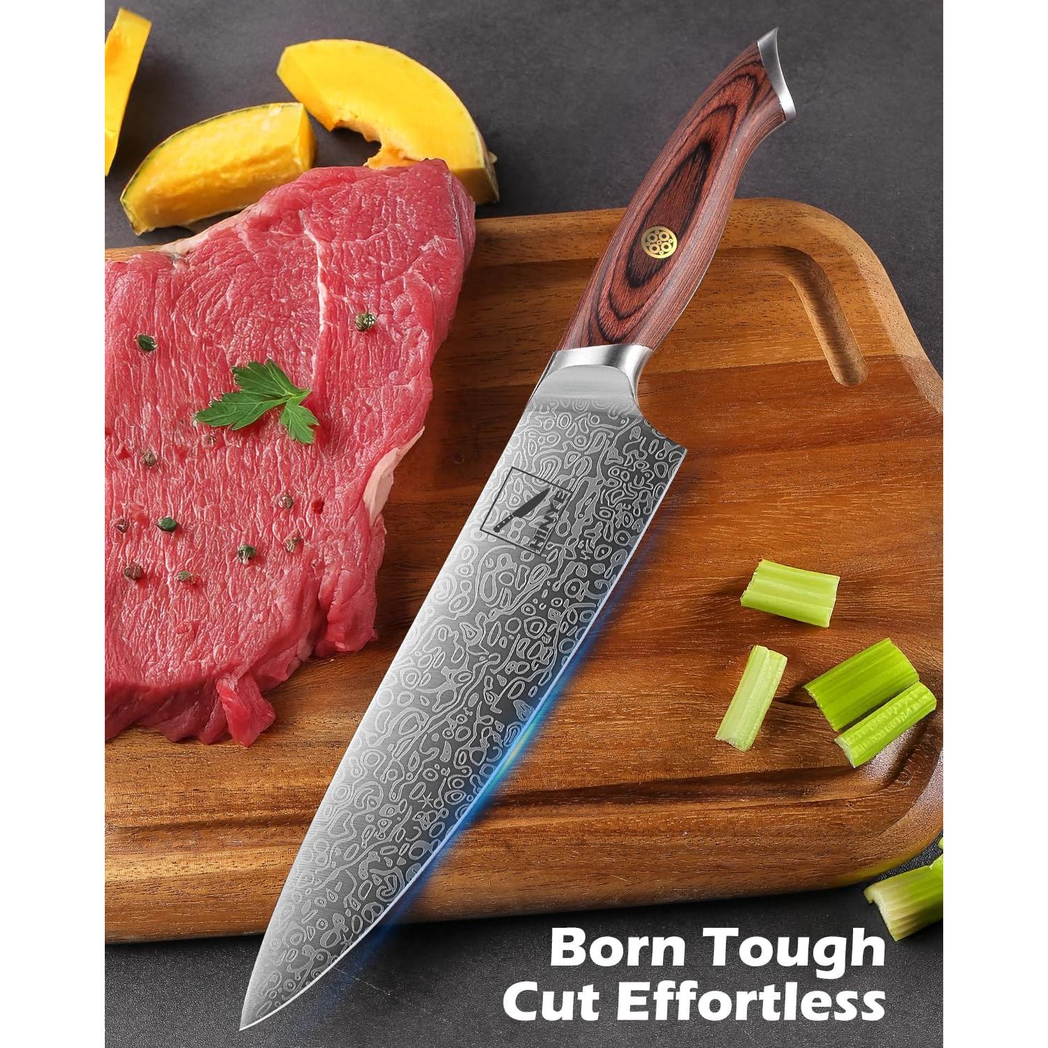 Cuchillo de Chef Hinye 20.3 cm Damasco Mango Ergonómico Madera