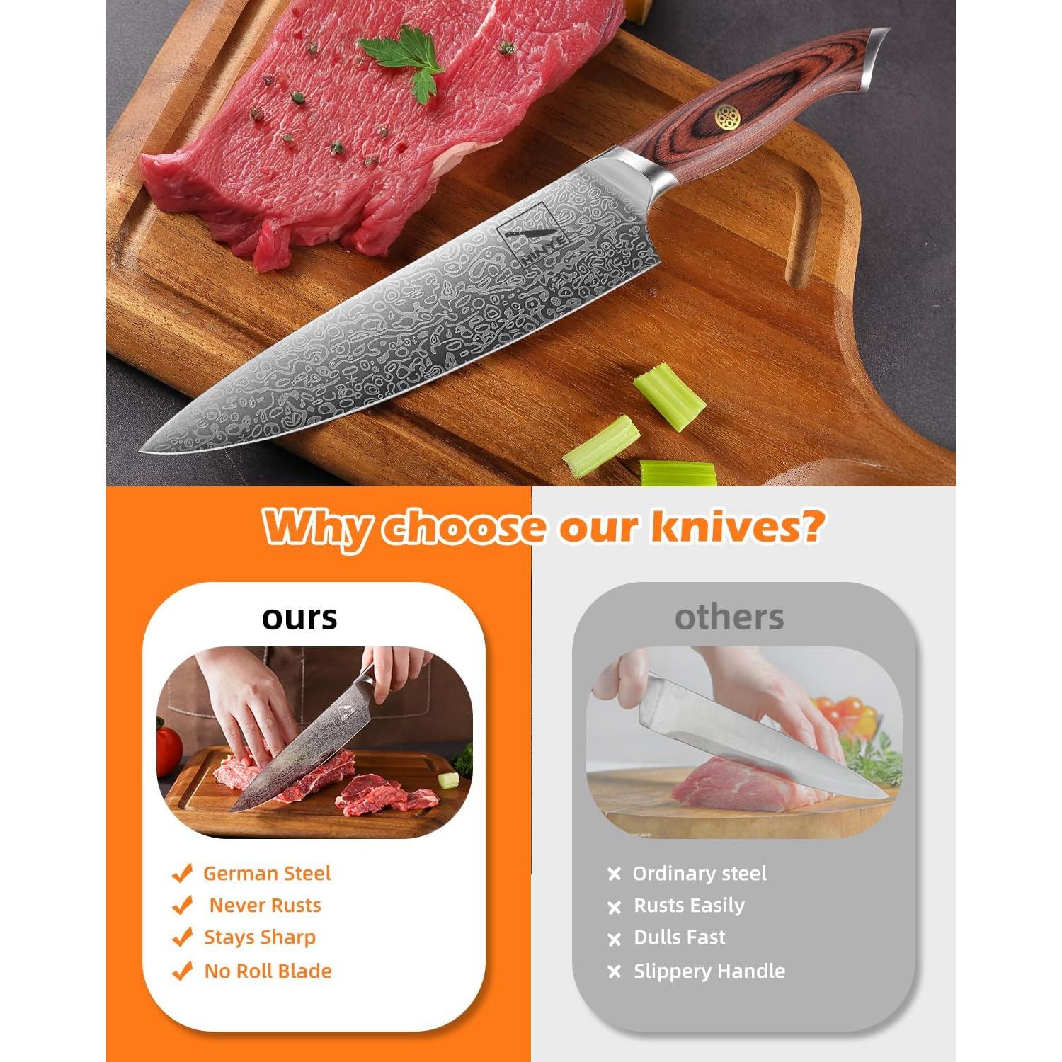 Cuchillo de Chef Hinye 20.3 cm Damasco Mango Ergonómico Madera