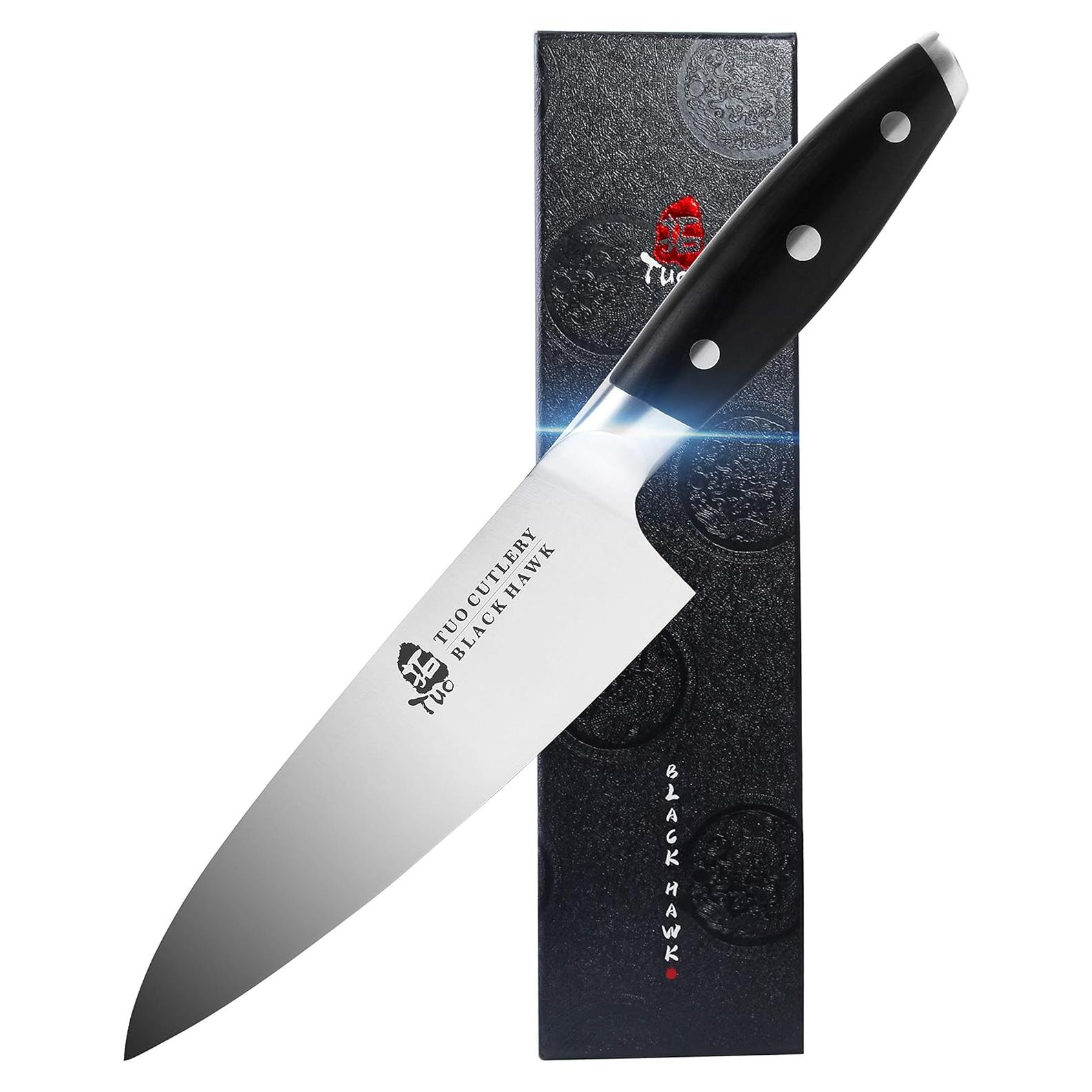 Cuchillo de Chef TUO 7" Acero Alemán Pakkawood Serie Black Hawk
