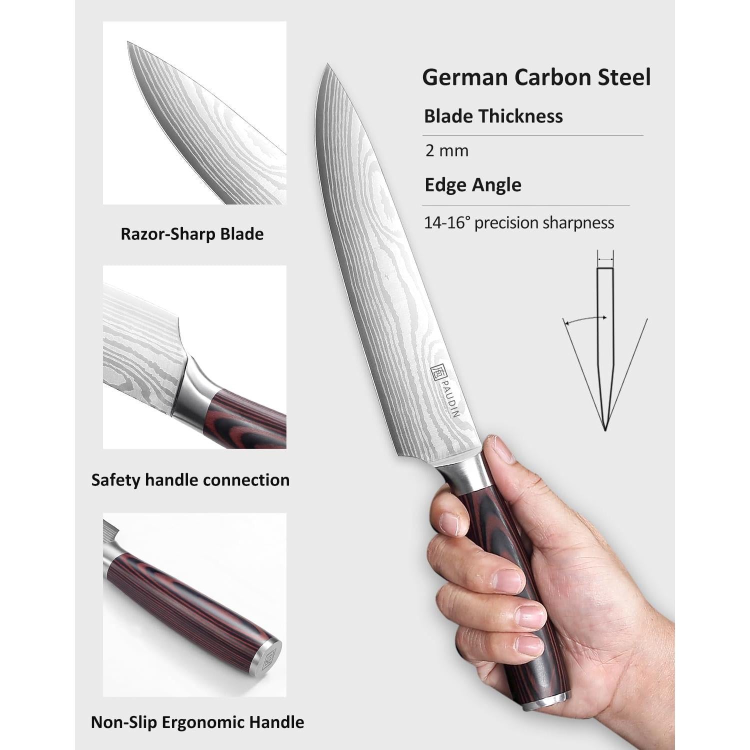 Cuchillo de Chef PAUDIN 22.86 cm Acero Inoxidable Mango Ergonómico