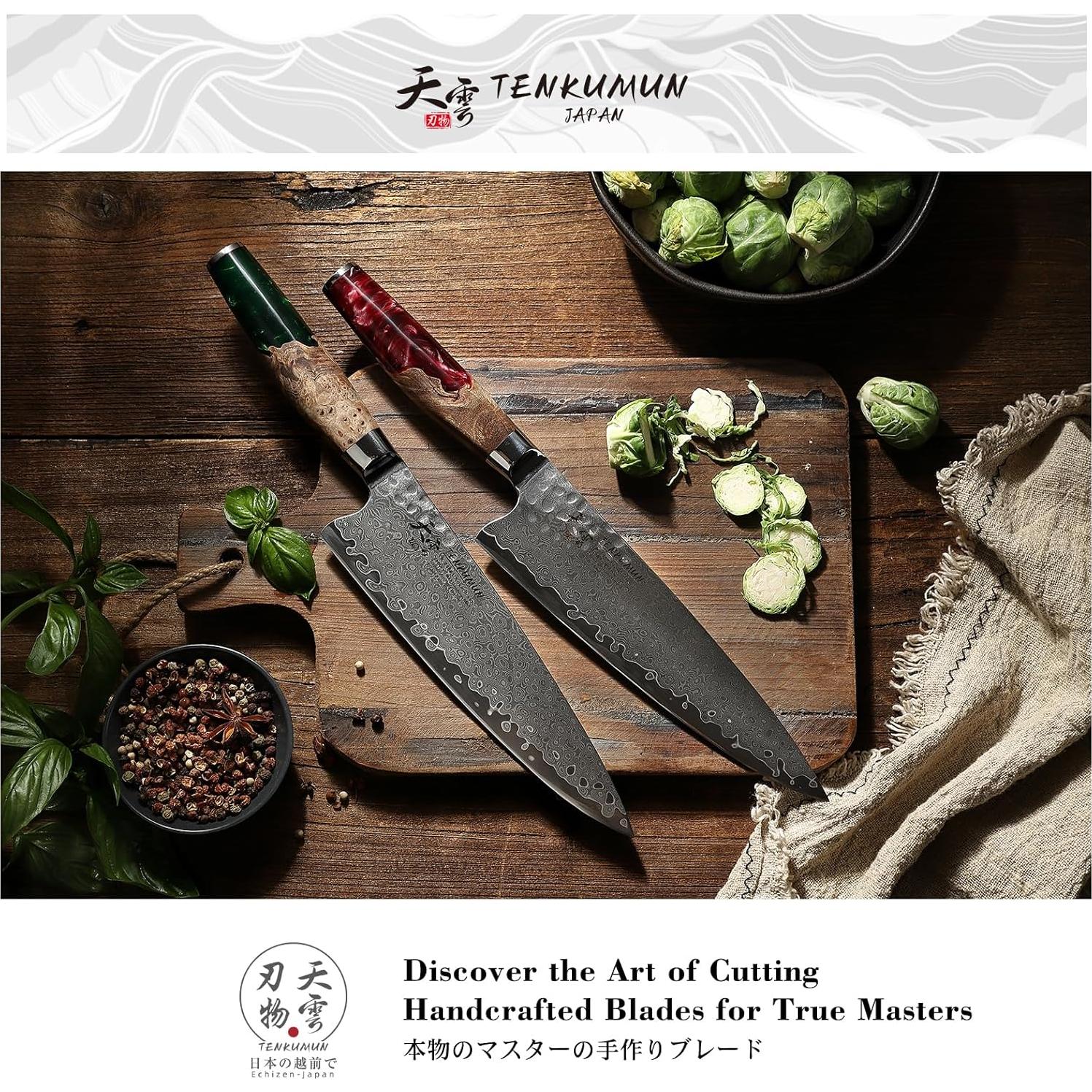 Cuchillo Gyutou Tenkumun 20.32 cm Acero Damasco VG-10 Hecho a Mano